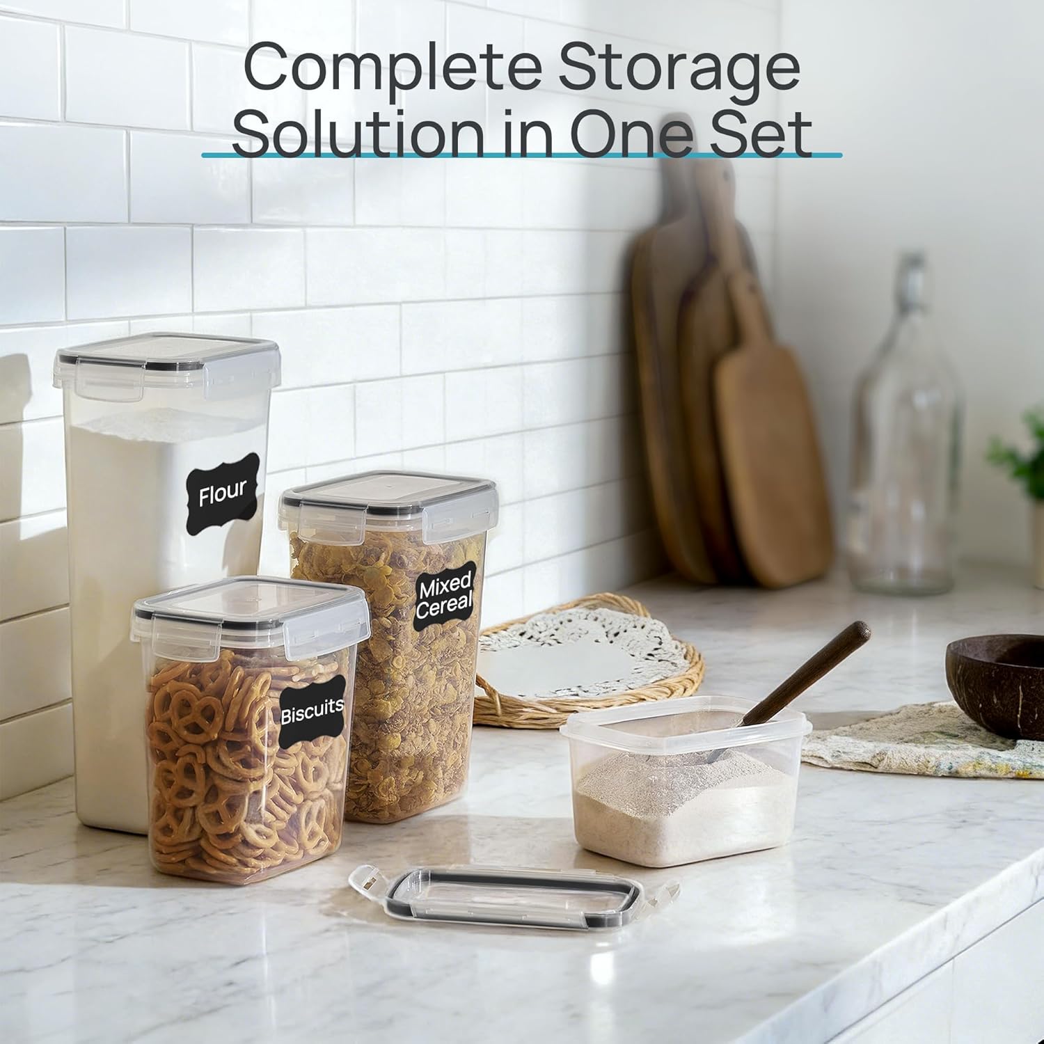 Airtight Food Storage Containers with Lids, Vtopmart 24 pcs Plastic Kitchen and Pantry Organization Canisters for Cereal, Dry Food, Flour and Sugar, BPA Free, Includes 24 Labels，Black image 5
