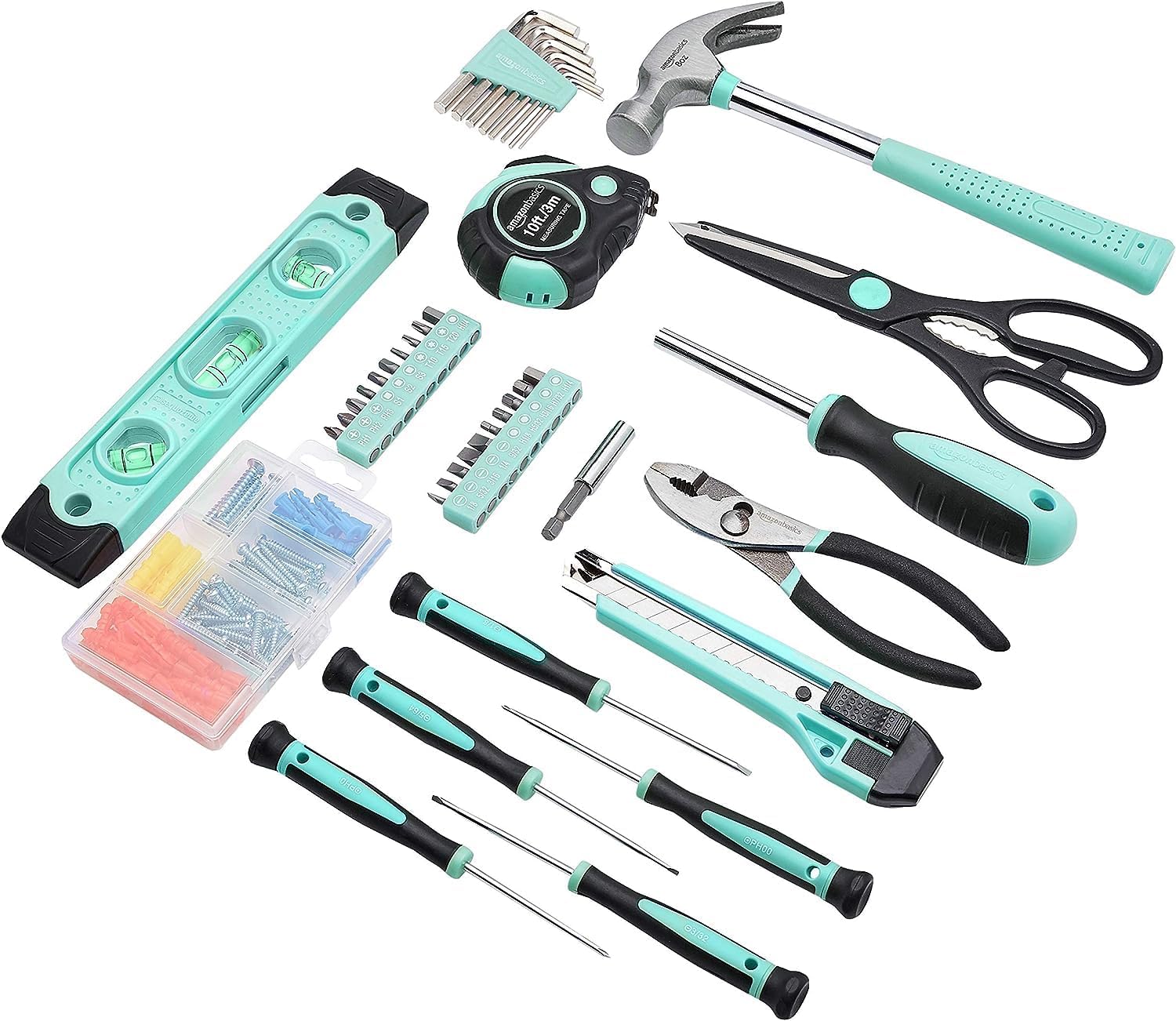 Amazon Basics 142-Piece Household Tool Kit for Home Repair, Hand Tools with Storage Case, 13.39 x 9.25 x 2.95 inch, Turquoise image 2