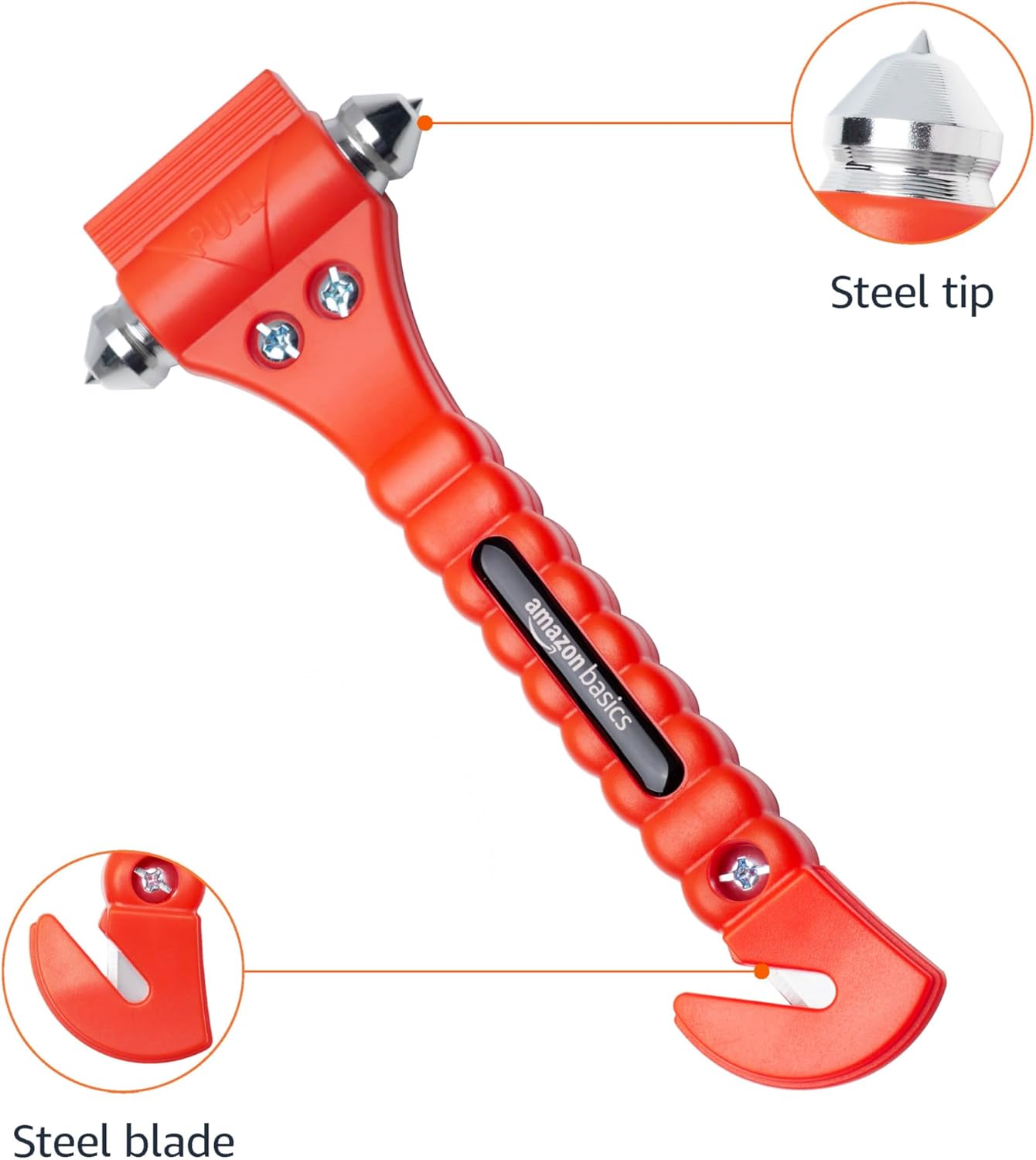 Amazon Basics Emergency Escape Tool, Window Breaker and Seatbelt Cutter, Car Safety Hammer with Protective Bracket, Bright Orange, 2 Pack, SW-835 image 2