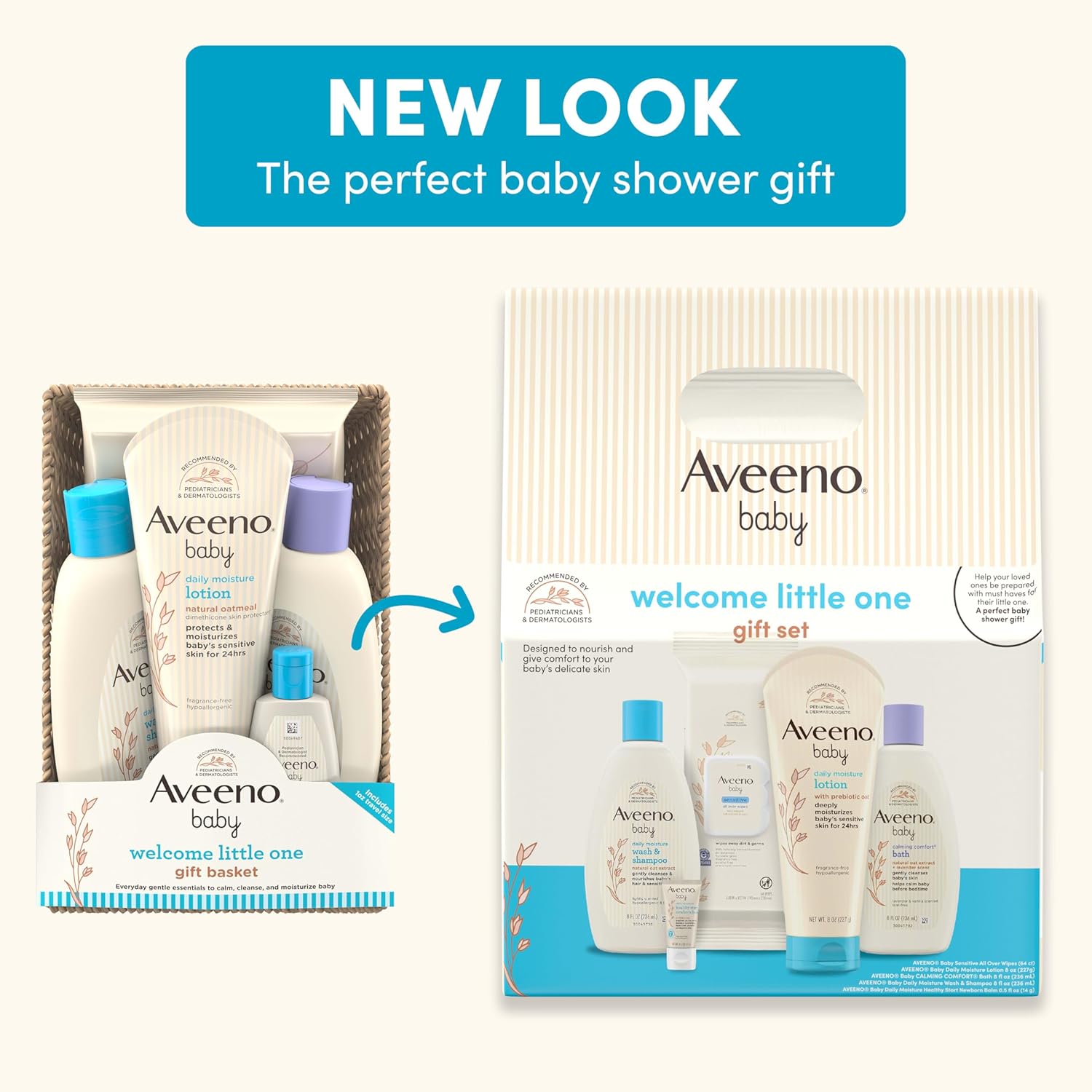 Aveeno Baby Welcome Little One Gift Set, Skincare Set with Nourishing Body Wash & Shampoo, Calming Bath Wash, All Over Wipes, Daily Moisturizing Lotion, & Balm, 5 Items image 3
