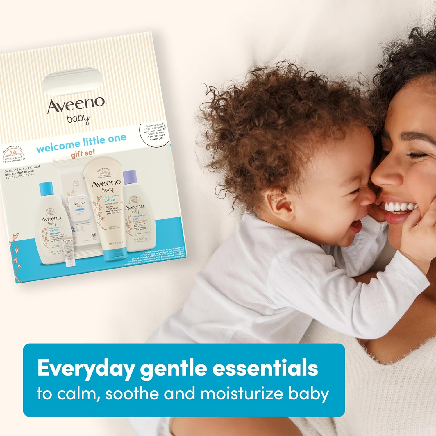 Aveeno Baby Welcome Little One Gift Set, Skincare Set with Nourishing Body Wash & Shampoo, Calming Bath Wash, All Over Wipes, Daily Moisturizing Lotion, & Balm, 5 Items image 6