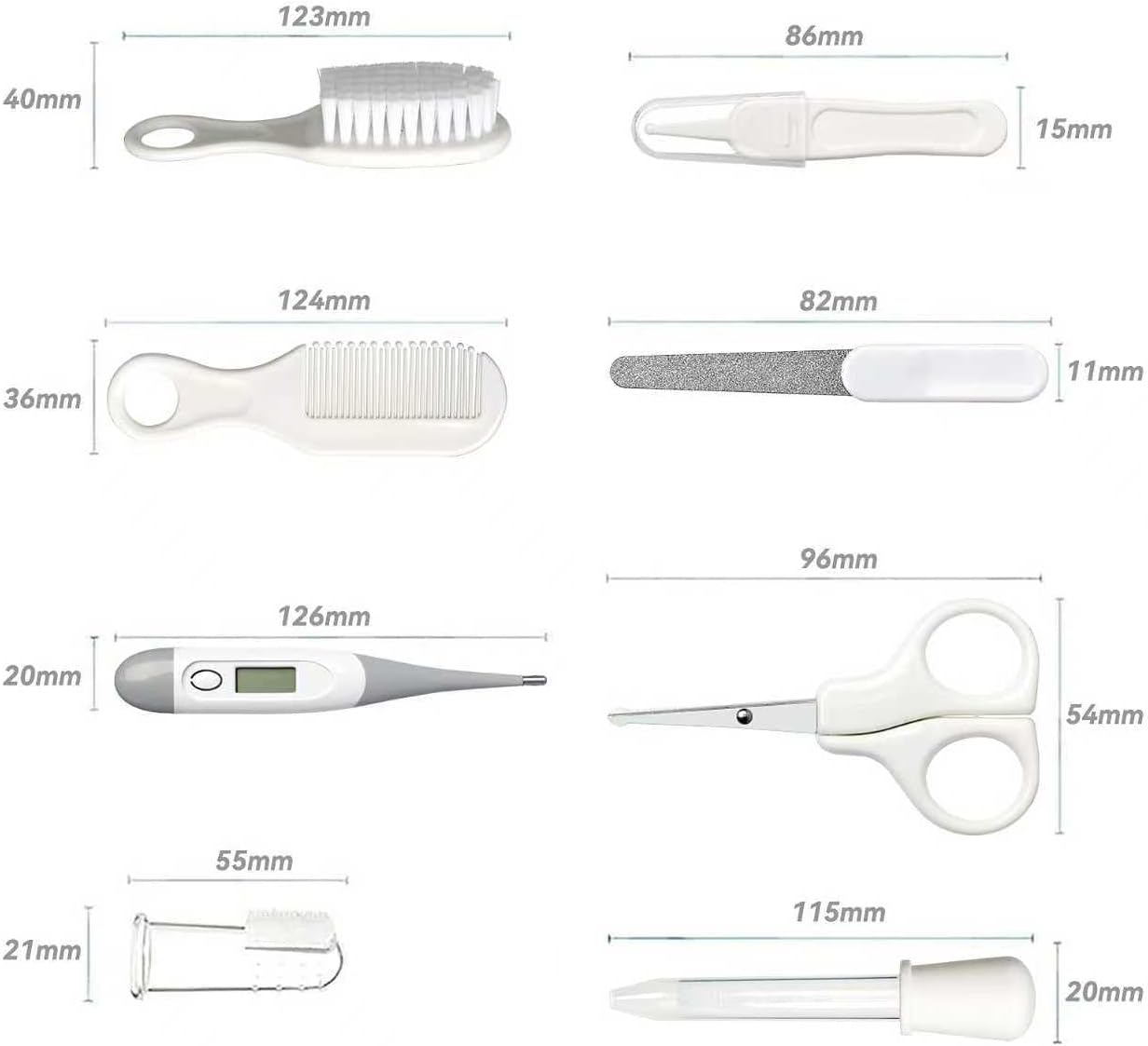 Baby Grooming Kit, Infant Safety Care Set with Hair Brush Comb Nail Clipper Nasal Aspirator,Baby Essentials Kit for Newborn Girls Boys (Grey White) image 4