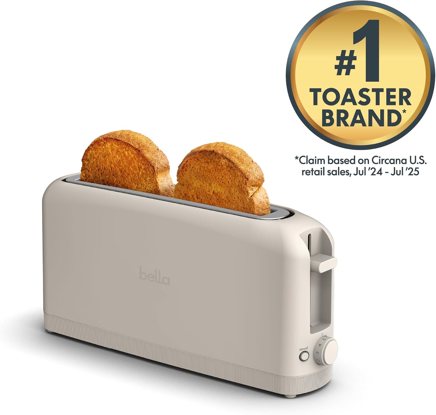 bella 2 Slice Slim Toaster, Fits-anywhere™ Kitchenware, 6 Setting Shade Control with Reheat & Cancel Buttons, Fits sourdough, 10” Long Slot, Anti Jam & Auto Shutoff, 900 Watt, Oatmilk image 3