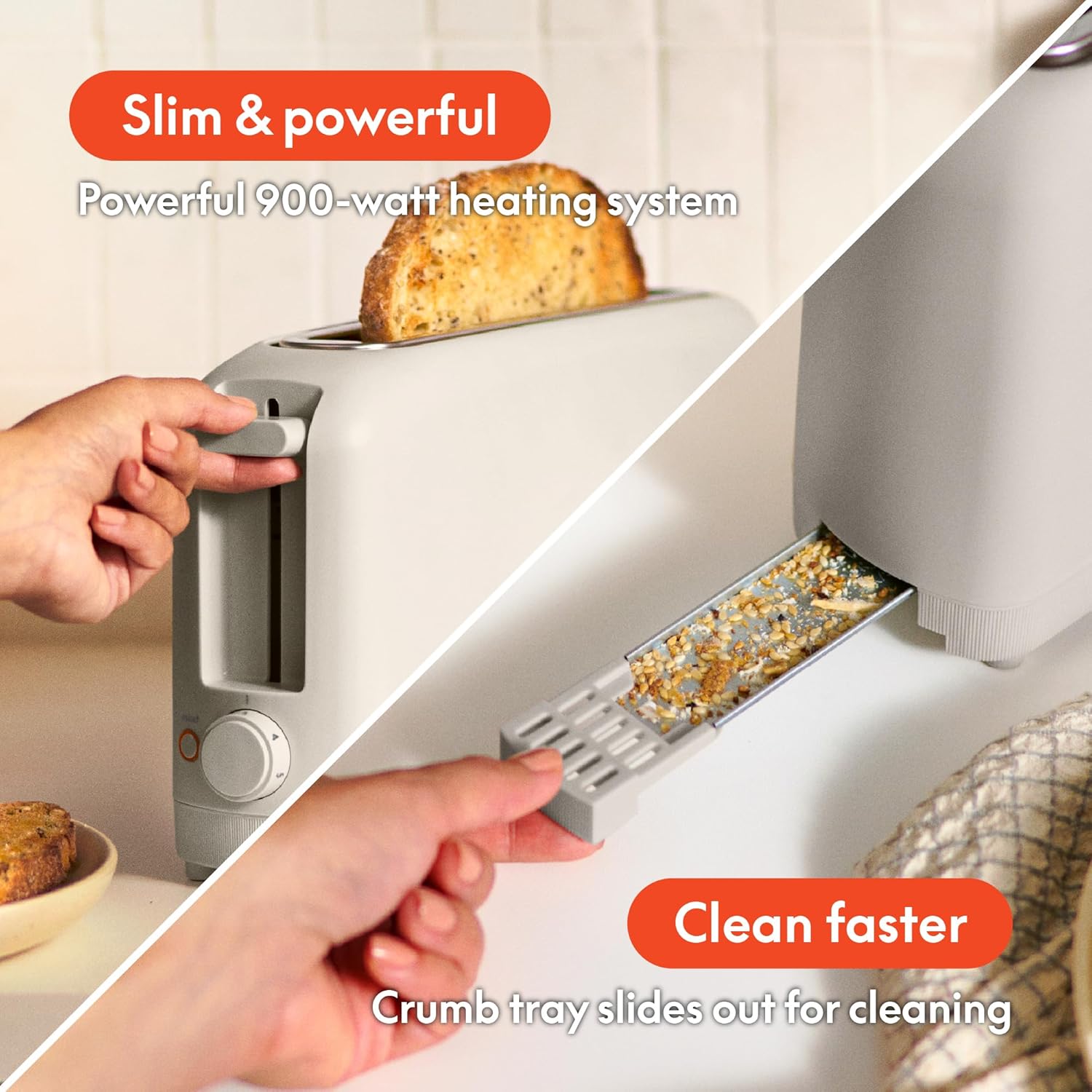 bella 2 Slice Slim Toaster, Fits-anywhere™ Kitchenware, 6 Setting Shade Control with Reheat & Cancel Buttons, Fits sourdough, 10” Long Slot, Anti Jam & Auto Shutoff, 900 Watt, Oatmilk image 5
