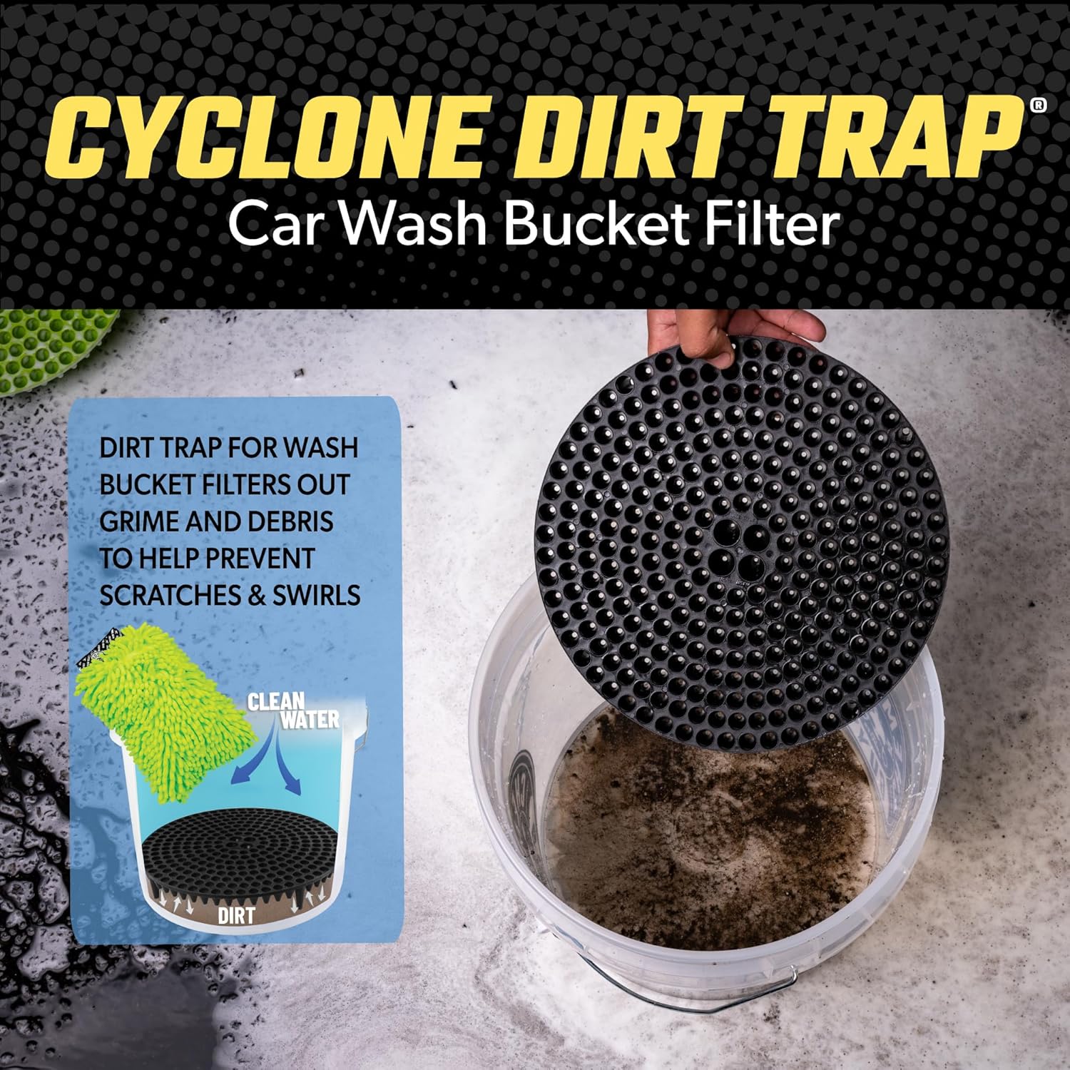 Chemical Guys Cyclone Dirt Trap Car Wash Bucket Insert - Filter Removes Dirt and Debris While You Wash, Helps Prevent Scratches, Perfect for Cars, Trucks, SUVs, RVs, and Motorcycles - 12 inch, Black image 5