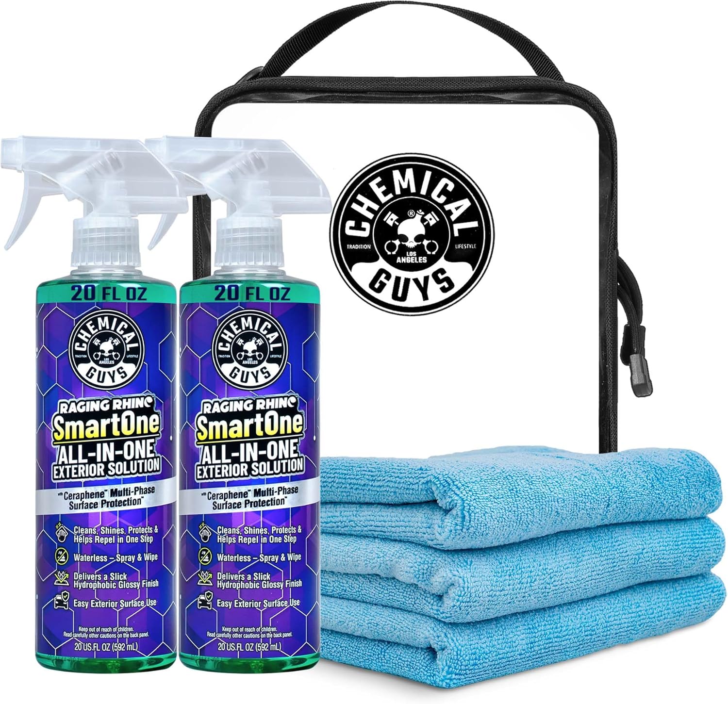 Chemical Guys Raging Rhino SmartOne 2 Pack With Storage Bag All In One Exterior Spray Microfiber Towels Giftable Waterless Wash And Quick Detail Set image 2