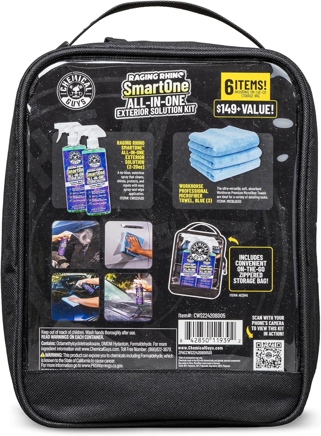 Chemical Guys Raging Rhino SmartOne 2 Pack With Storage Bag All In One Exterior Spray Microfiber Towels Giftable Waterless Wash And Quick Detail Set image 3