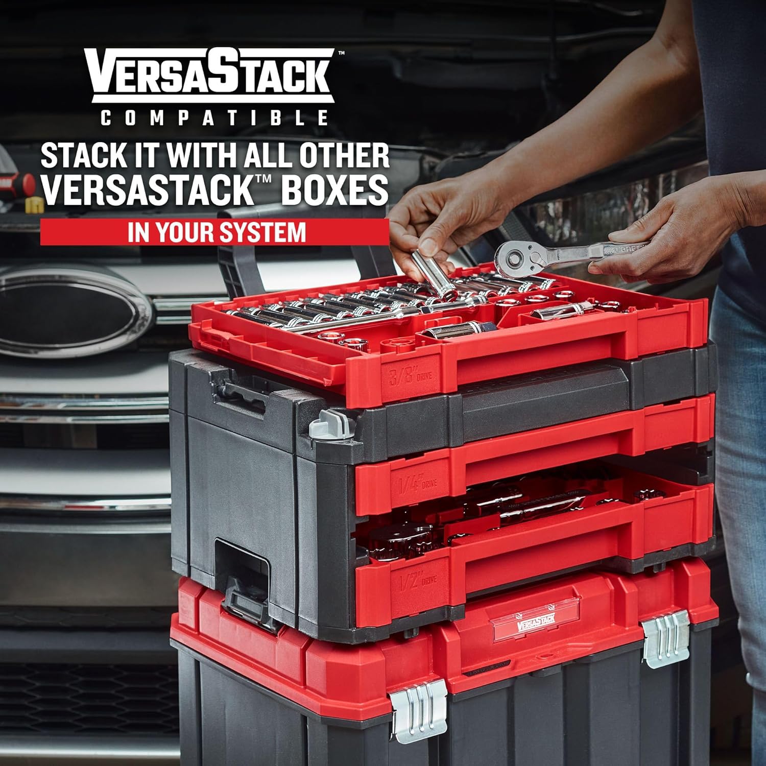 CRAFTSMAN 230 Pcs Mechanics Tool Set, Socket Wrench Set, Car Tool Kit with VERSASTACK Toolbox, SAE and Metric,1/4 in, 3/8 in, and 1/2 Drive, Short and Long Arm Hex Keys (CMMT45306) image 6