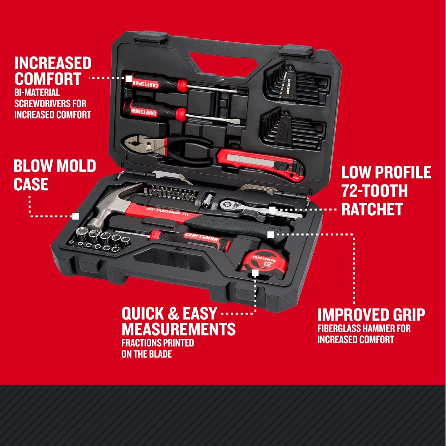 CRAFTSMAN 57 Piece Mechanics Tool Set Home Tool Set, Sockets, Ratchet, Screwdrivers, Hammer, Pliers, Hex Keys, Specialty Bits Hand Tools (CMMT99447) image 2