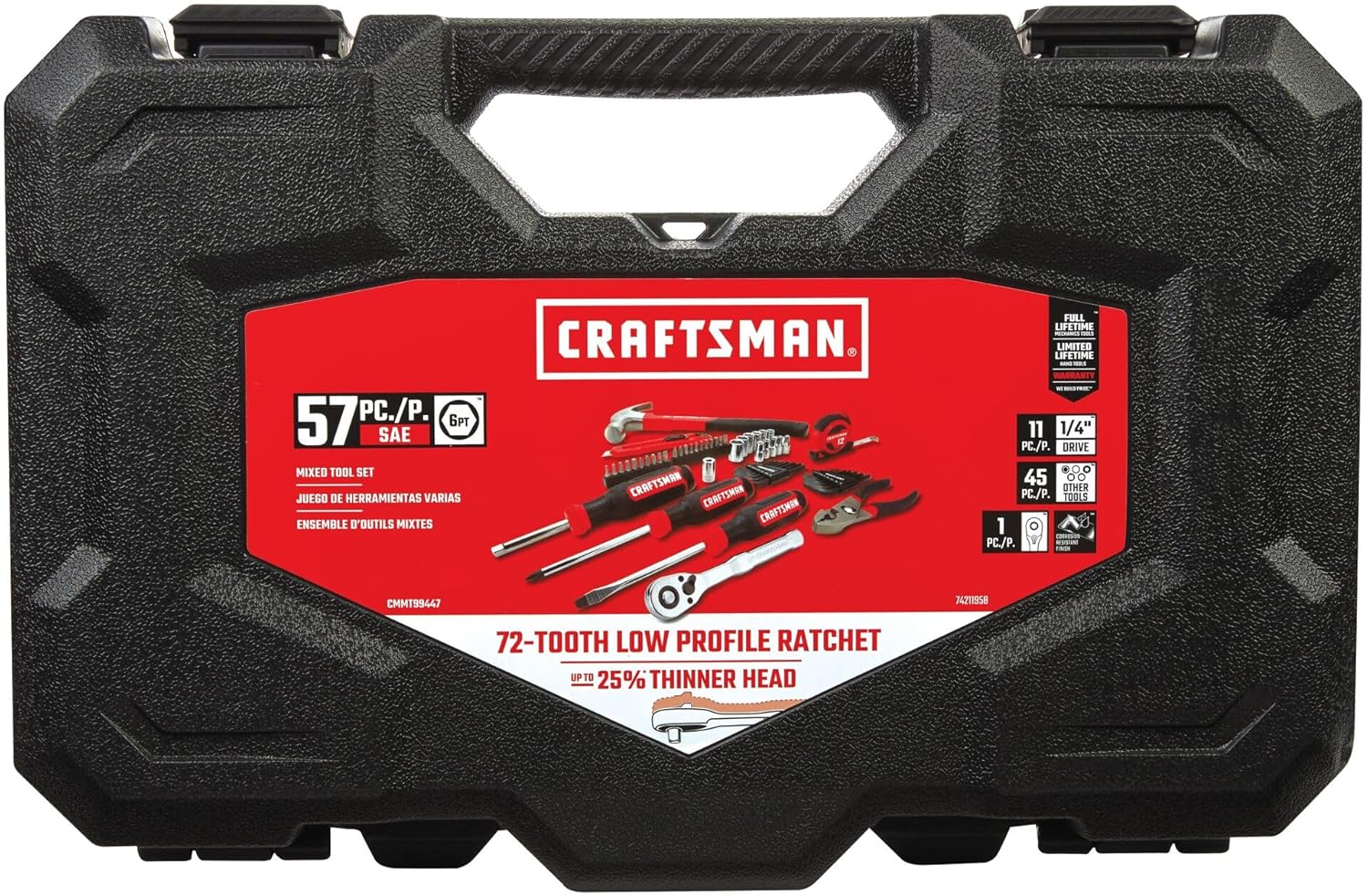 CRAFTSMAN 57 Piece Mechanics Tool Set Home Tool Set, Sockets, Ratchet, Screwdrivers, Hammer, Pliers, Hex Keys, Specialty Bits Hand Tools (CMMT99447) image 5