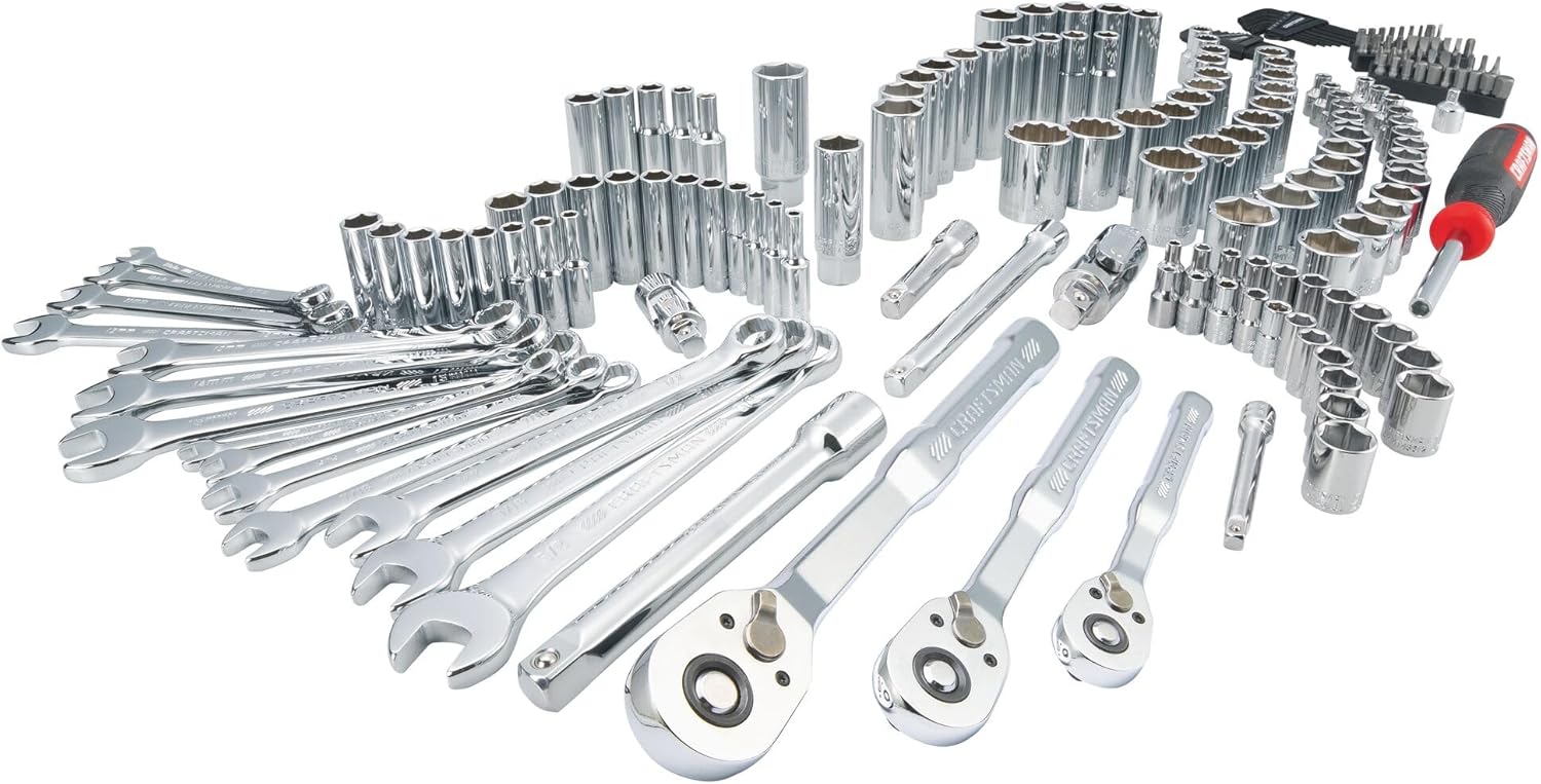 CRAFTSMAN Mechanic Tool Set 189 Pcs, 1/4, 3/8, 1/2 Socket Set with 72 Tooth Low Profile Ratchet, Steel 6 and 12 point Sockets, Wrenches, Hex Keys, Deep Sockets, Bits, Metric and SAE (CMMT12134) image 4