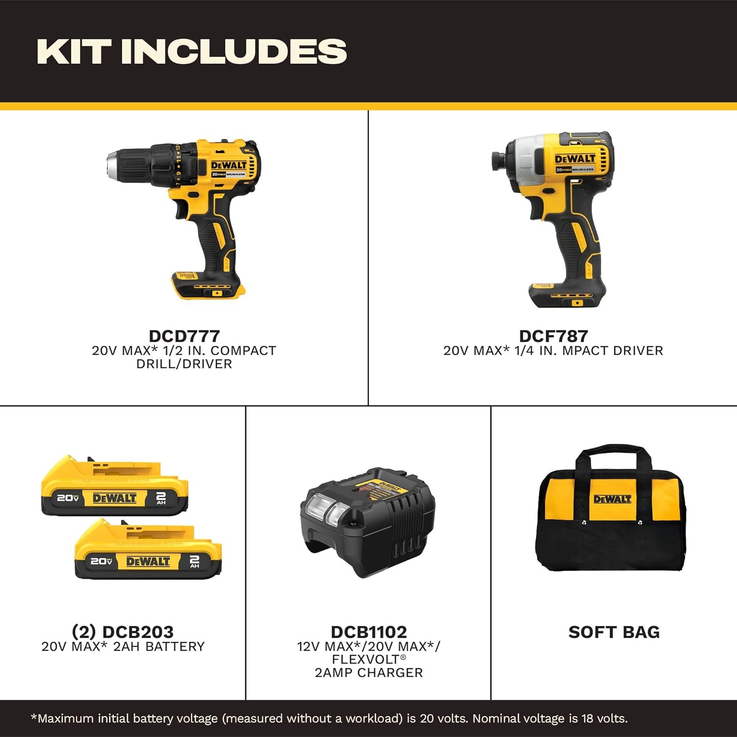 DEWALT 20V MAX Cordless Drill and Impact Driver, Power Drill Brushless 2-Tool Power Tool Combo Kit, Includes 2 Batteries, Charger and Bag (DCK277D2) image 2