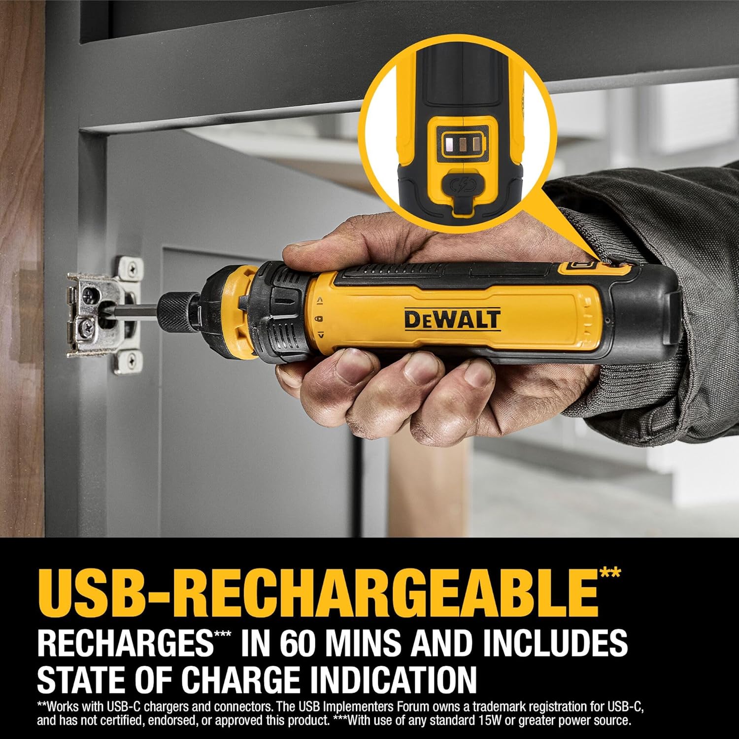 DEWALT Cordless Screwdriver, 4V USB Rechargeable Electric Screwdriver with 12 pcs Screwdriver Bit Set, LED Light, FLEXDRIVE Control, Compact, Ergonomic (DWHT66719) image 6