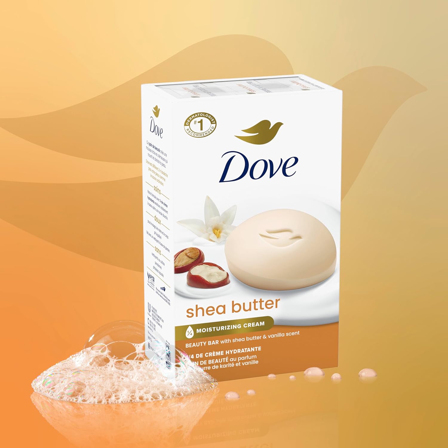 Dove Beauty Bar Soap Shea Butter, 8 Bars for Nourished, Radiant Skin, Enriches Skin 3.75 oz image 3
