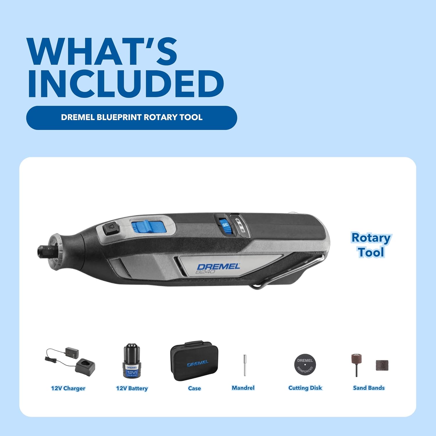 Dremel 8240-5 12V Cordless Rotary Tool Kit with Variable Speed and Comfort Grip - Includes 2AH Battery Pack, Charger, 5 Accessories, Wrench, and Tool Fabric Carry Bag image 4