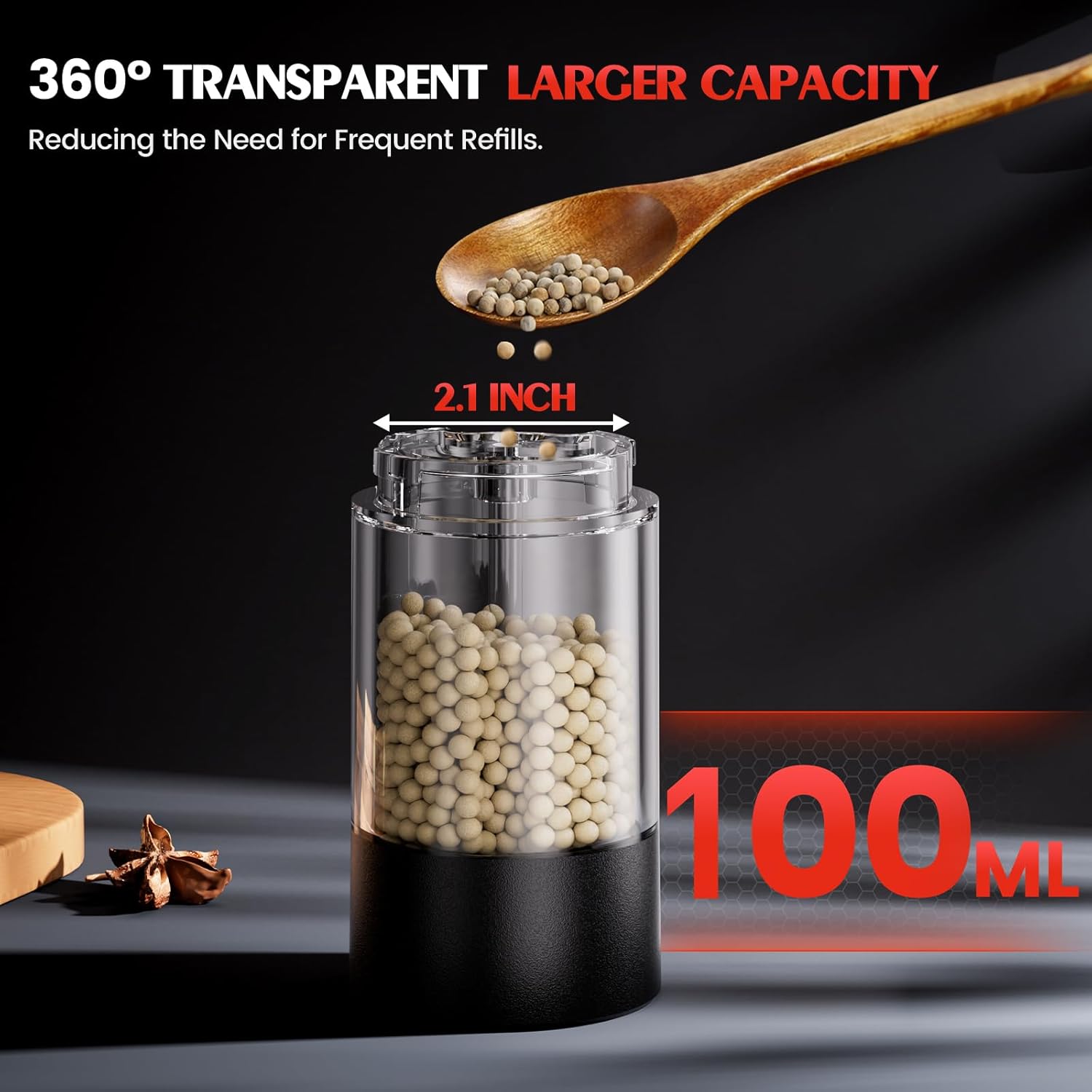 Electric Salt and Pepper Grinder Set Automatic Battery Pepper Mill Shakers Adjustable Coarseness Upgraded Larger Capacity with Led Home and Kitchen Appliances Birthday Gifts for Women Mom image 5