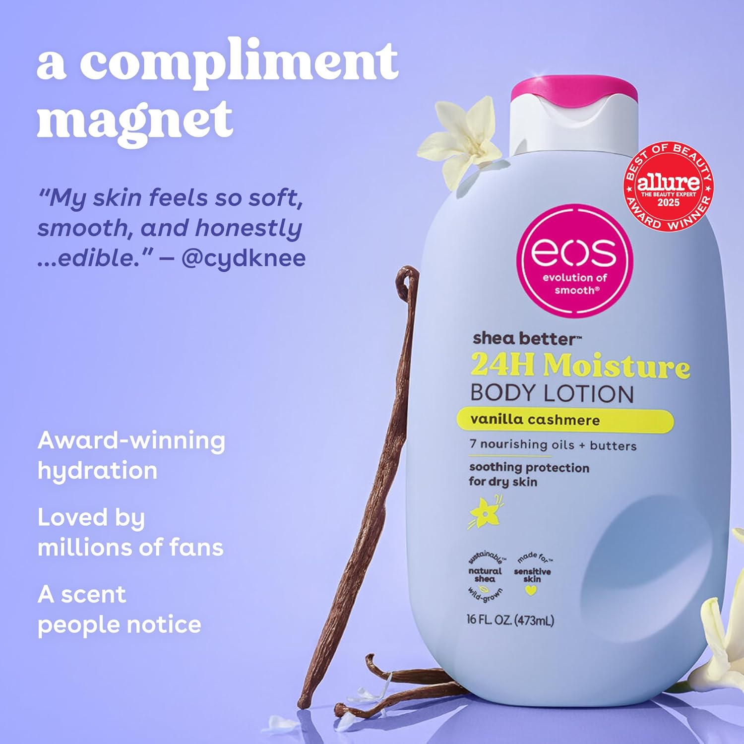 eos 24H Moisture Travel Body Lotion- Vanilla Cashmere, Travel Size Essential, Toiletries, Mini Body Lotion For Dry Skin, 2.5 fl oz image 4