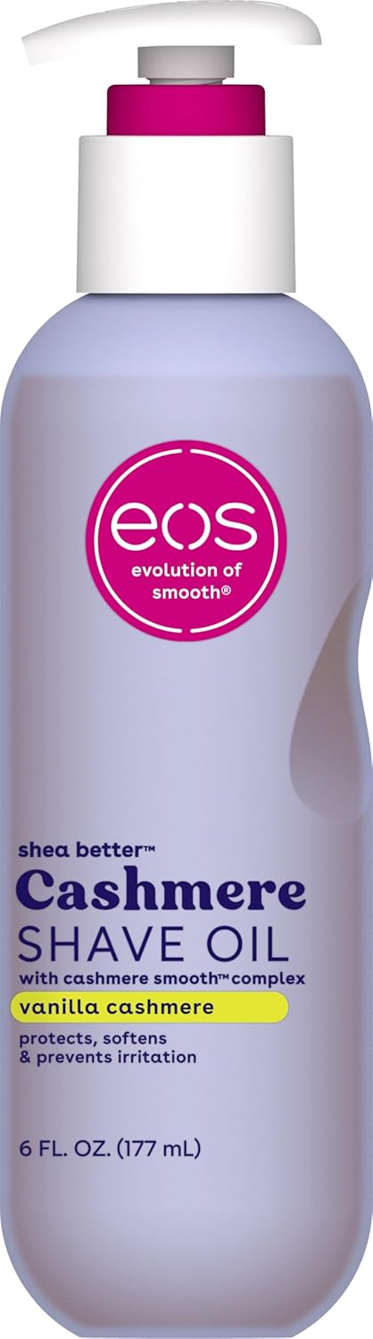 eos Cashmere Shave Oil ‚Äì Vanilla Cashmere, Moisturizing Shave Oil with Shea Butter & Glycerin, Helps Prevents Irritation & Razor Burn, Vegan, 6 fl oz