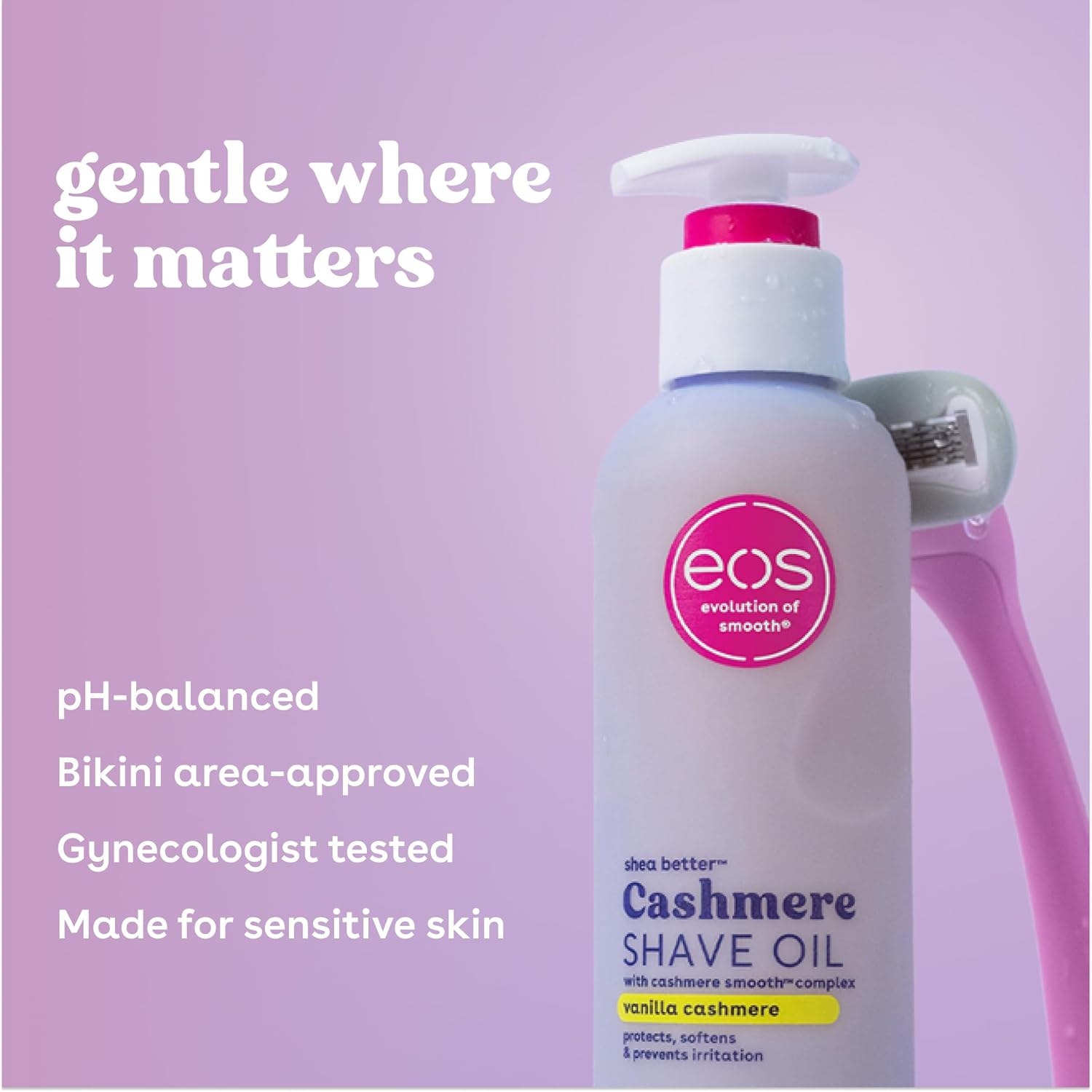 eos Cashmere Shave Oil ‚Äì Vanilla Cashmere, Moisturizing Shave Oil with Shea Butter & Glycerin, Helps Prevents Irritation & Razor Burn, Vegan, 6 fl oz image 4