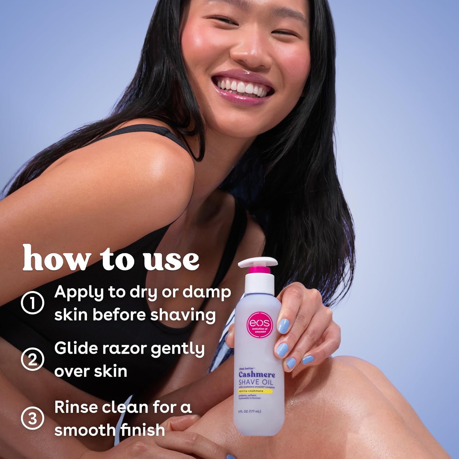 eos Cashmere Shave Oil ‚Äì Vanilla Cashmere, Moisturizing Shave Oil with Shea Butter & Glycerin, Helps Prevents Irritation & Razor Burn, Vegan, 6 fl oz image 5