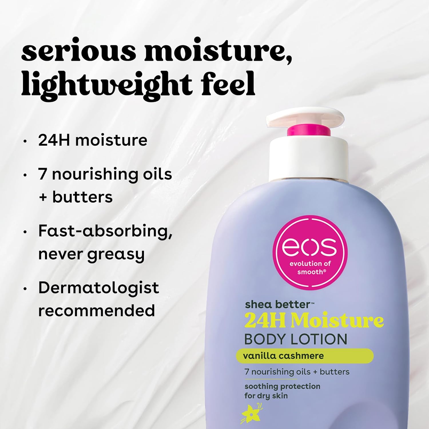 eos Shea Better Body Lotion Vanilla Cashmere, 24-Hour Moisture Skin Care, Lightweight & Non-Greasy, Natural Shea, Vegan, Vanilla Body Lotion, 16 fl oz image 4
