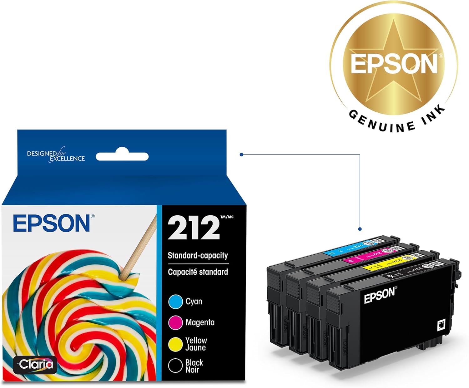EPSON 212 Claria Ink Standard Capacity Black & Color Cartridge Combo Pack (T212120-BCS) image 2