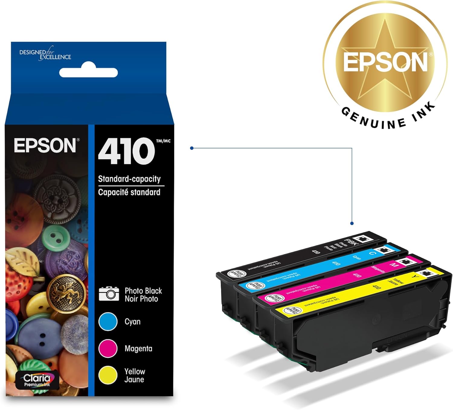 EPSON 410 Claria Premium Ink High Capacity Black & Standard Color Cartridge Combo Pack (T410XL-BCS) image 2