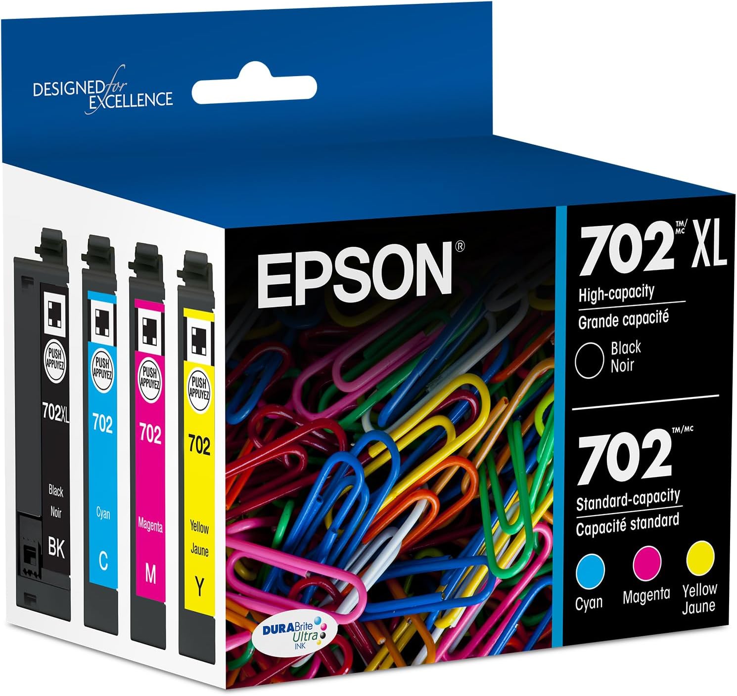 EPSON 702 DURABrite Ultra Ink High Capacity Black & Standard Color Cartridge Combo Pack (T702XL-BCS)