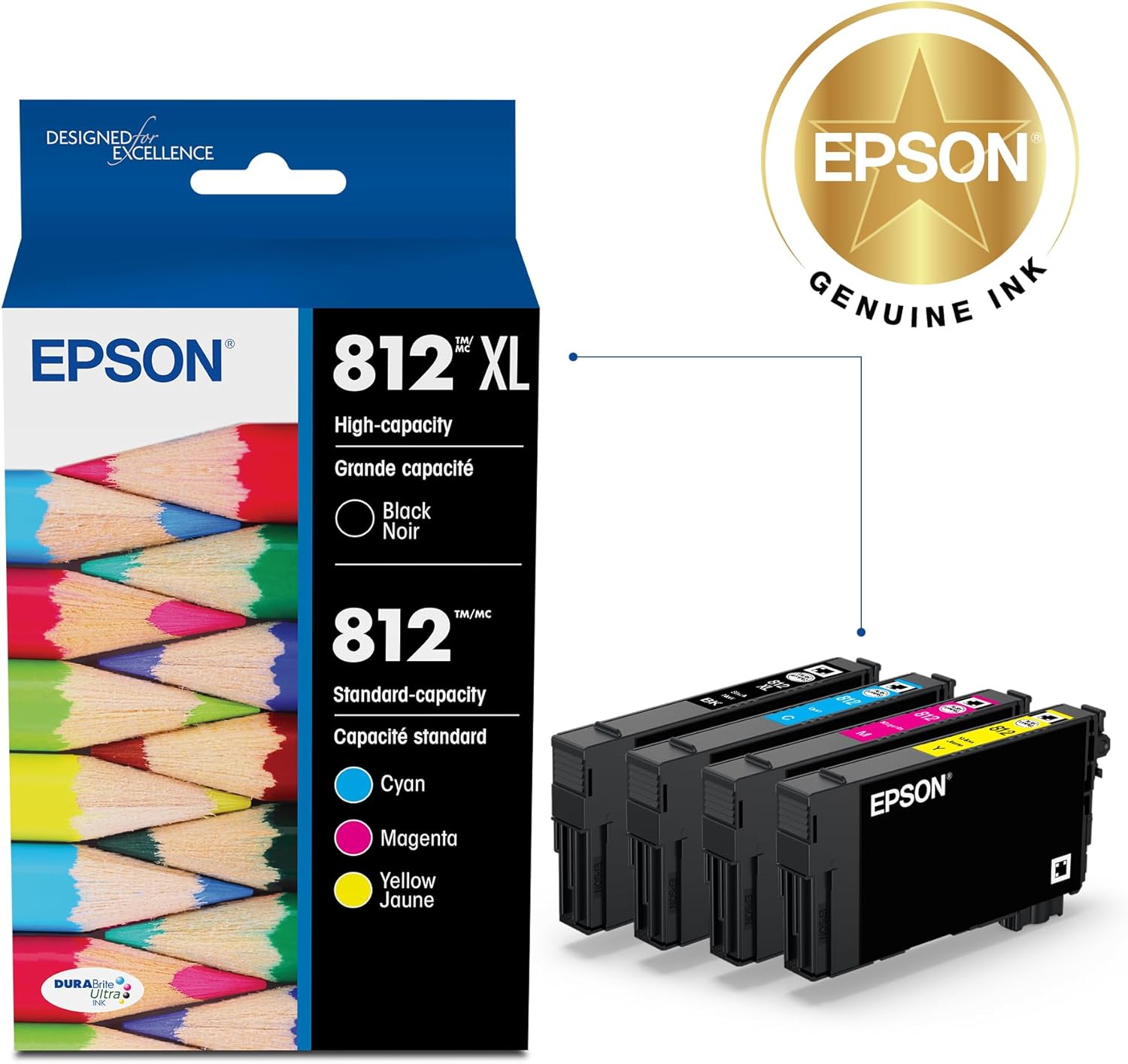 EPSON 812 DURABrite Ultra Ink High Capacity Black & Standard Color Cartridge Combo Pack (T812XL-BCS) image 2
