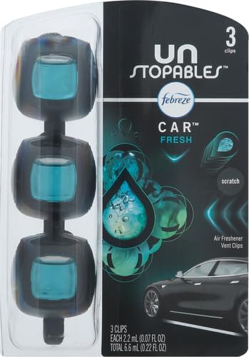 Febreze Car Air Freshener Vent Clip Unstoppables Fresh Scent, .07 oz Car vent Clip, Pack of 3 image 2