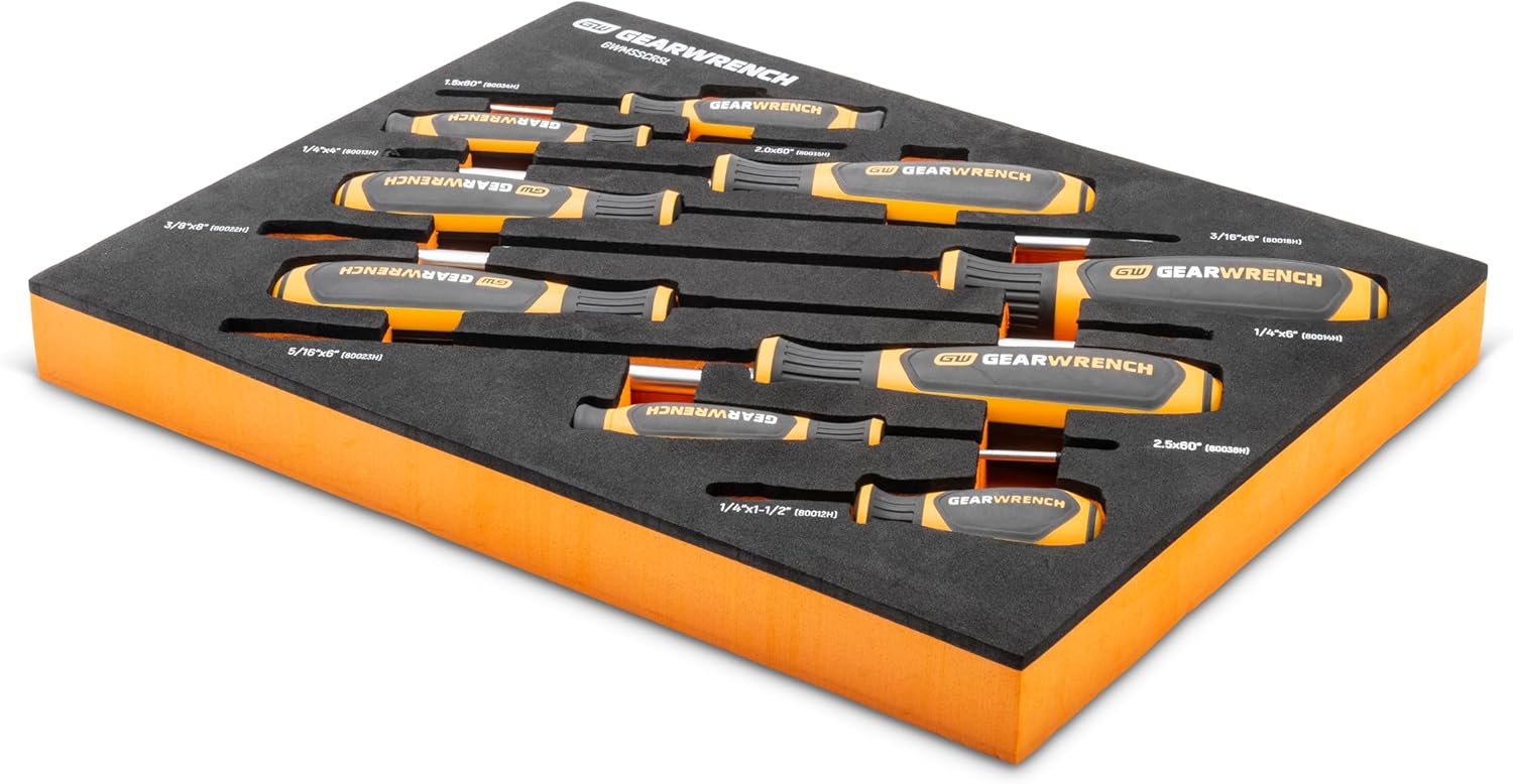 GEARWRENCH 9 Piece Slotted Dual Material Screwdriver Set in Foam Storage Tray - GWMSSCRSL image 3