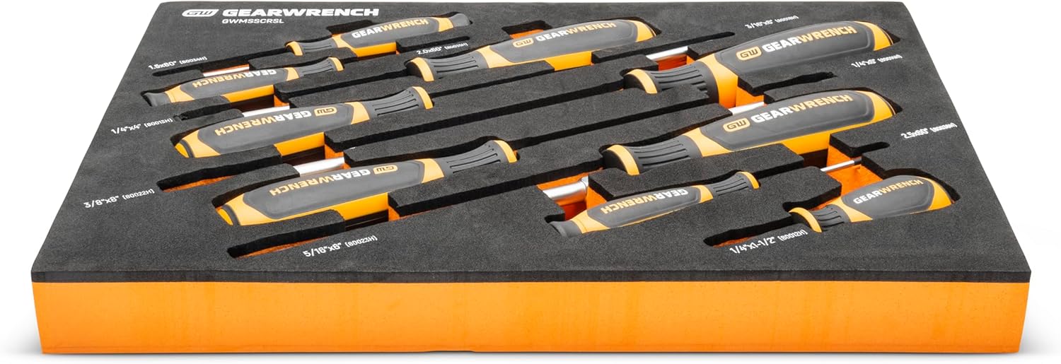 GEARWRENCH 9 Piece Slotted Dual Material Screwdriver Set in Foam Storage Tray - GWMSSCRSL image 4