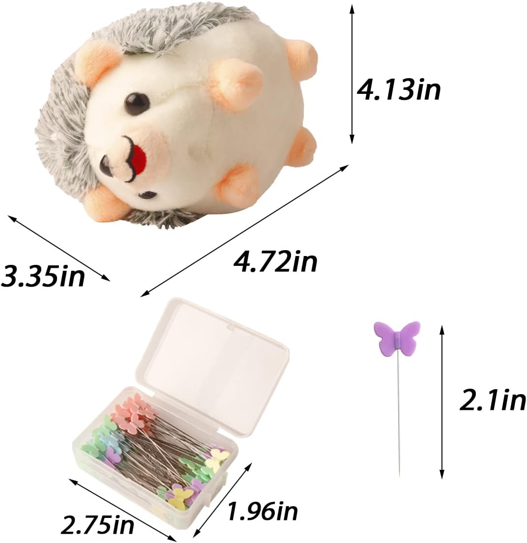Hedgehog Shaped Pin Cushion Sewing Kit with 100 Colored Pins image 3