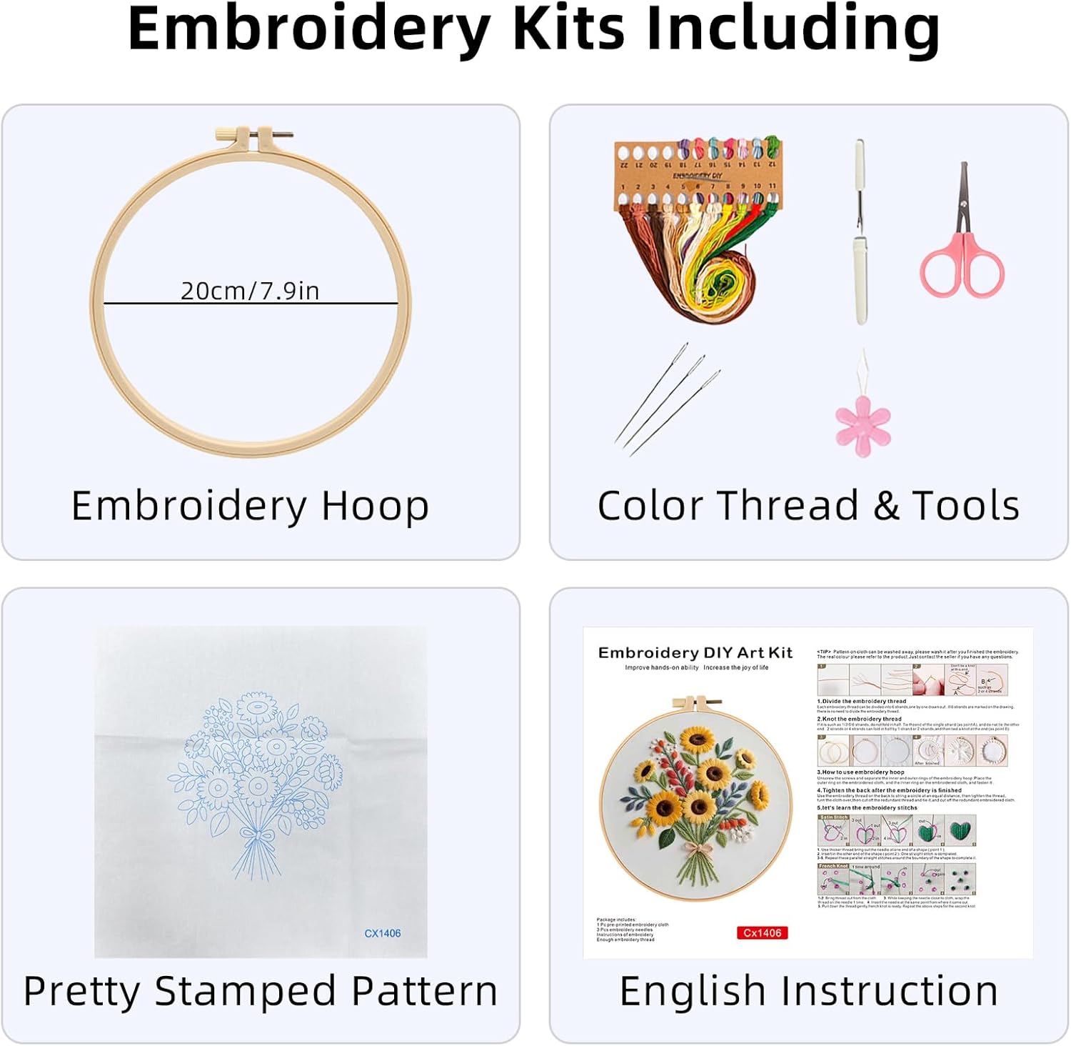 Herdiese Embroidery Kit for Beginners with Flower Pattern – Stamped Cross Stitch Kit Including Fabric, Hoop, Threads, Needles & Instructions – Complete DIY Hand Sewing Craft Set image 2