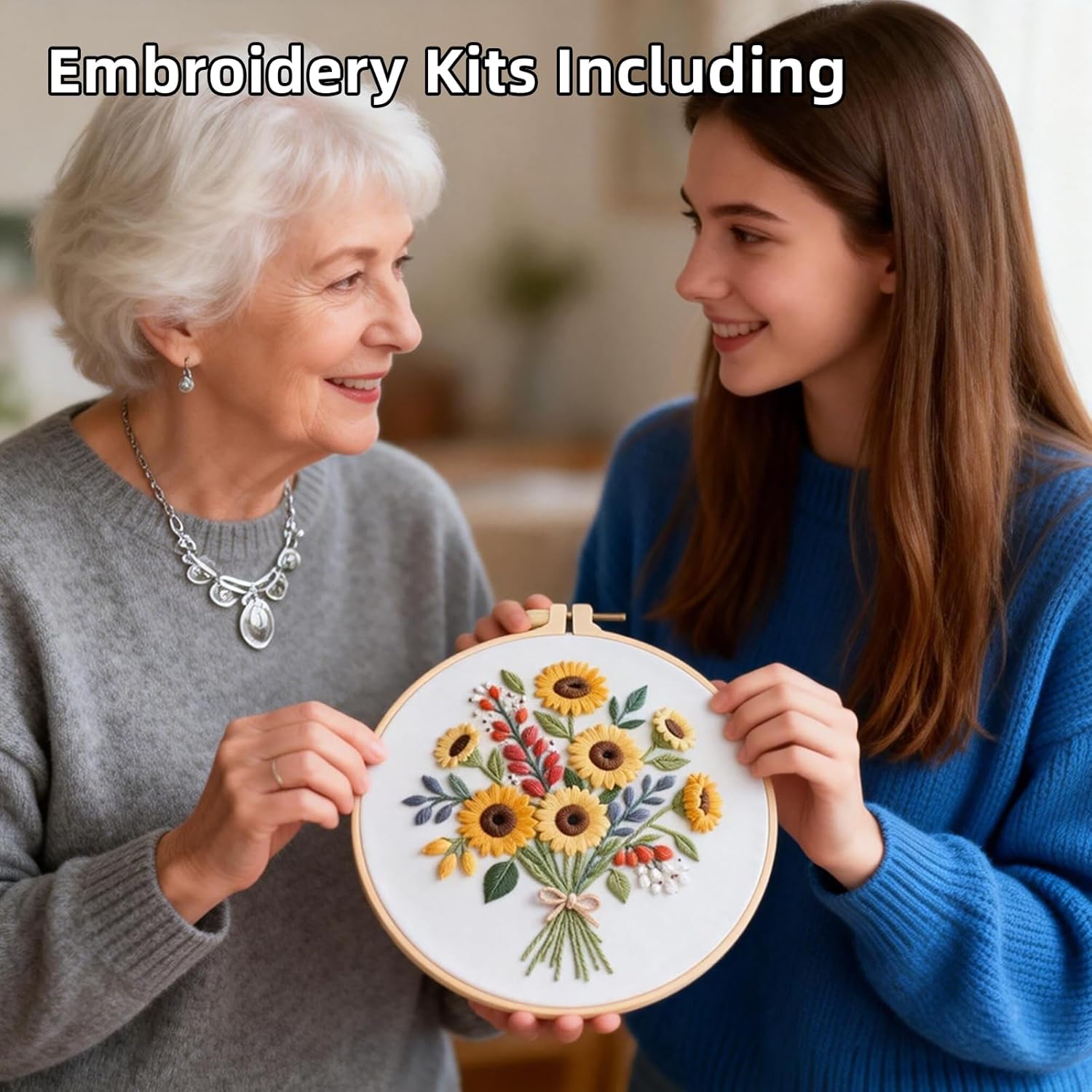 Herdiese Embroidery Kit for Beginners with Flower Pattern – Stamped Cross Stitch Kit Including Fabric, Hoop, Threads, Needles & Instructions – Complete DIY Hand Sewing Craft Set image 6
