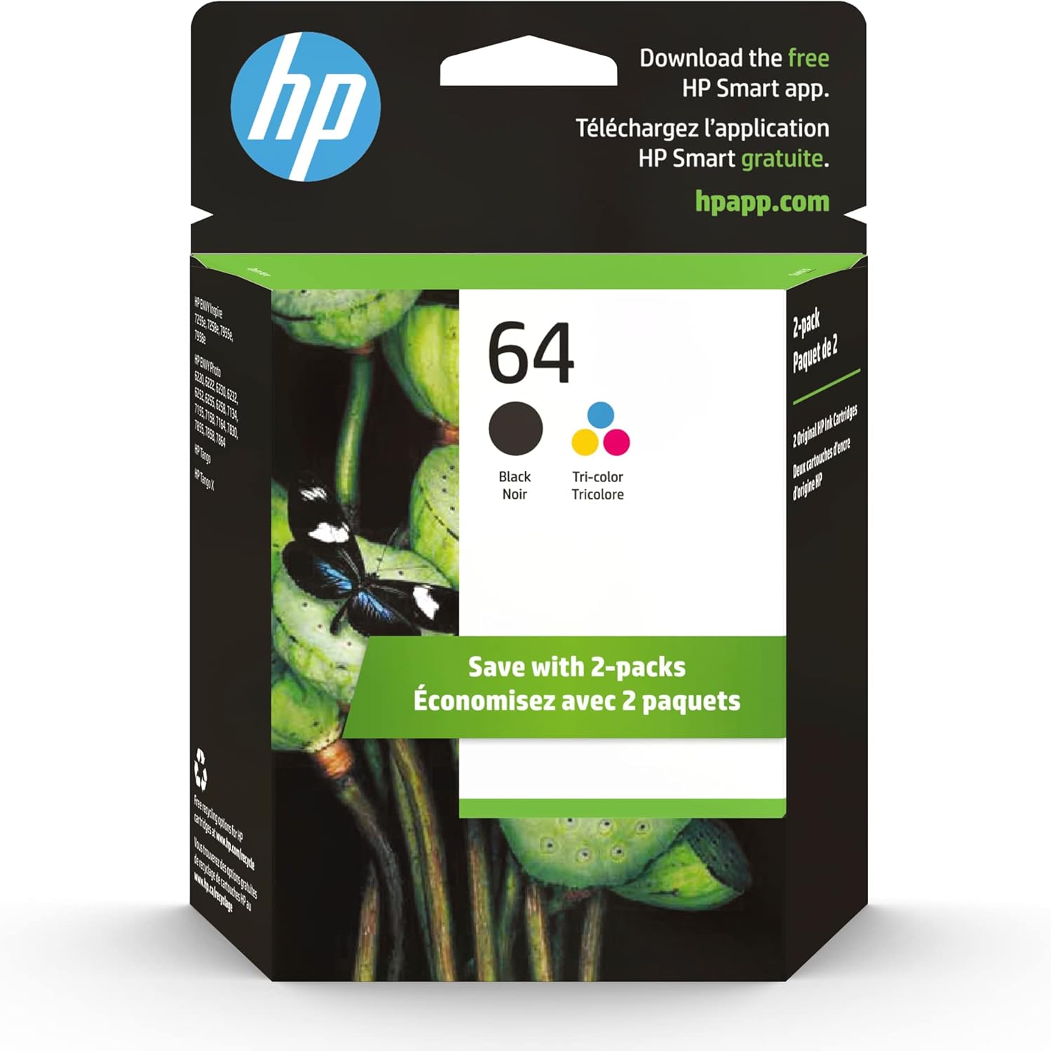 HP 64 Black & Tri-Color Ink Cartridges Printers (Combo Pack) - X4D92AN