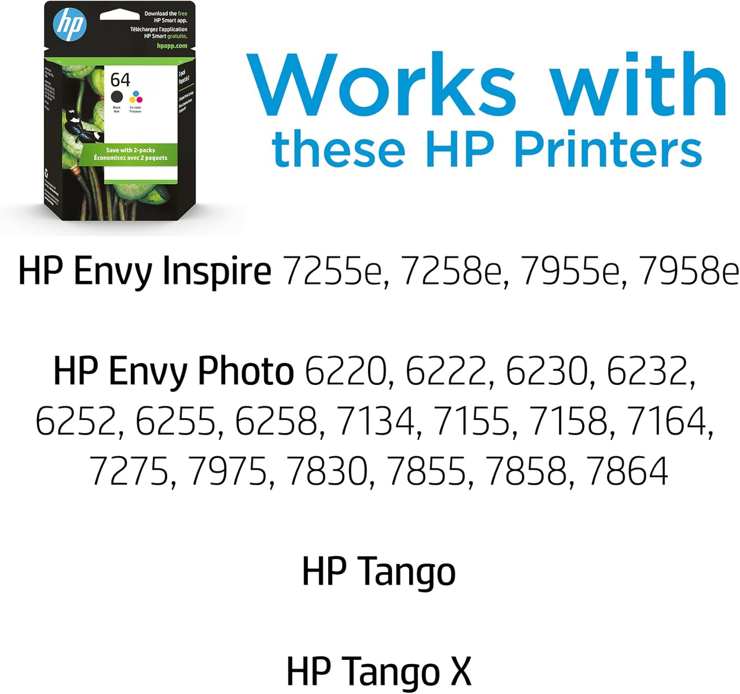 HP 64 Black & Tri-Color Ink Cartridges Printers (Combo Pack) - X4D92AN image 2