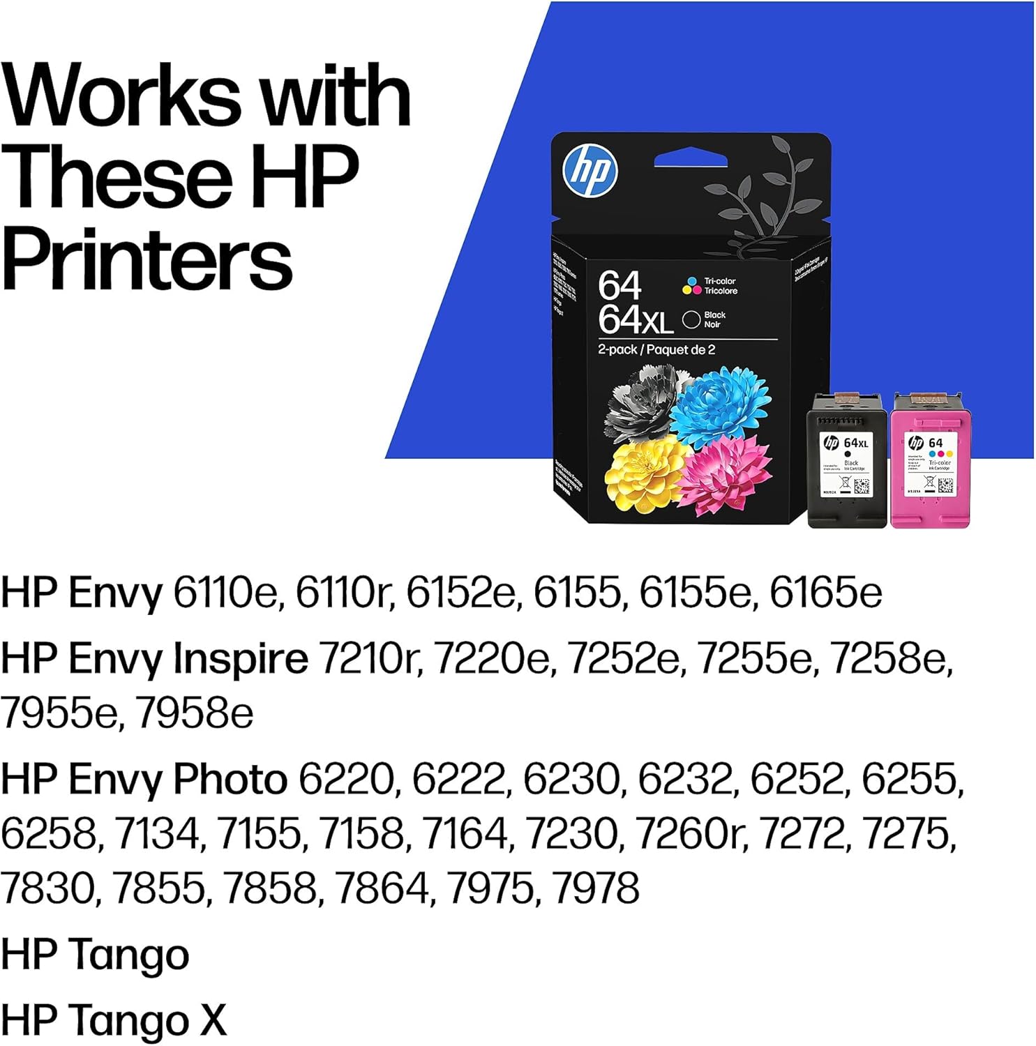 HP 64XL/64 Black High Yield and Tri-Color Standard Yield Ink Cartridges, 2/Pack image 2