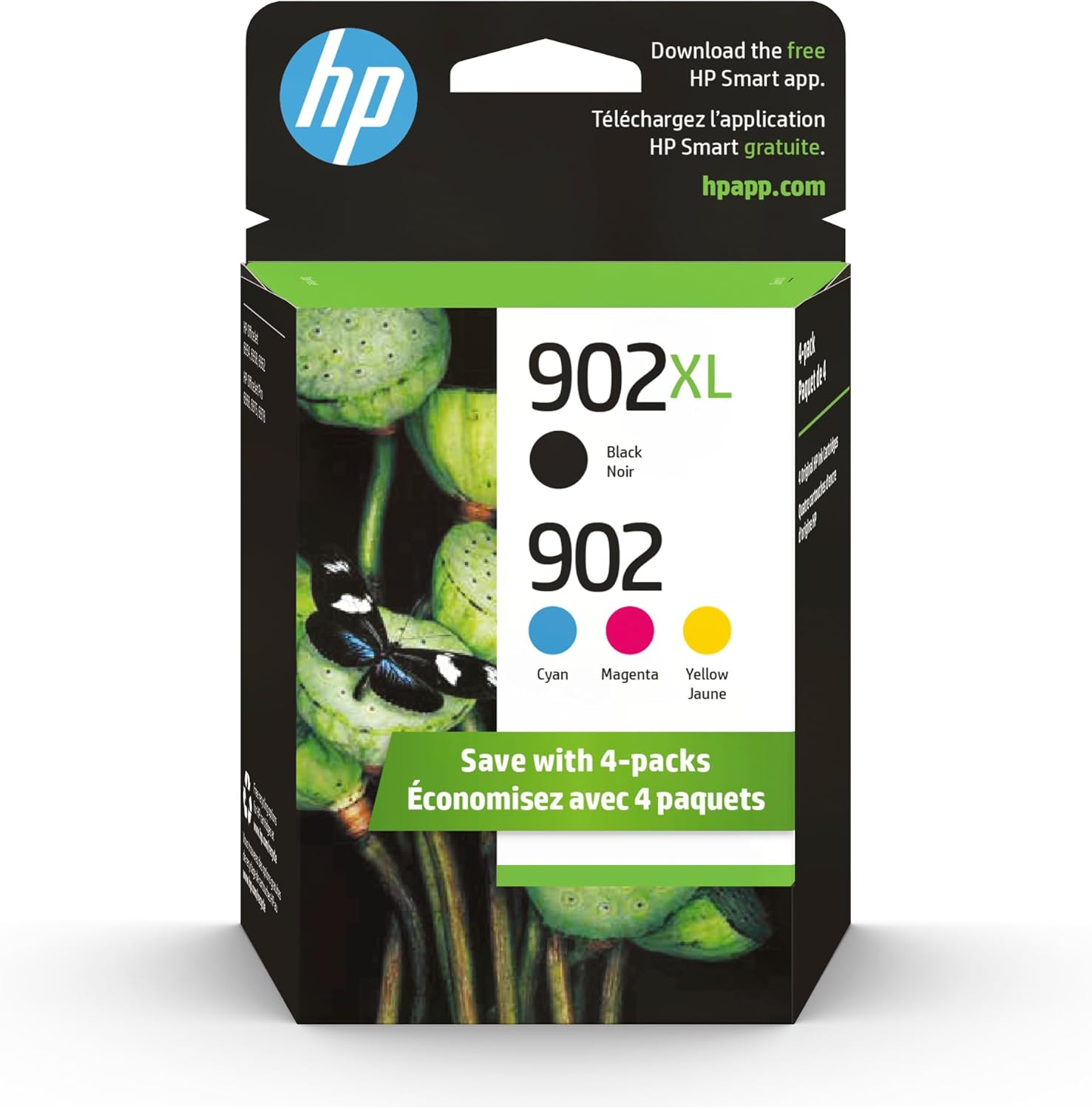 HP 902XL Black + 902 Cyan, Magenta, Yellow Ink Cartridge (Black XL + CMY) | T0A39AN