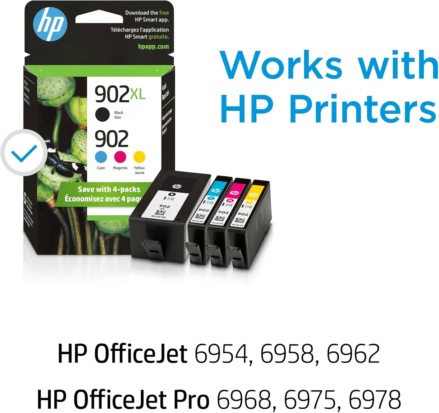 HP 902XL Black + 902 Cyan, Magenta, Yellow Ink Cartridge (Black XL + CMY) | T0A39AN image 2