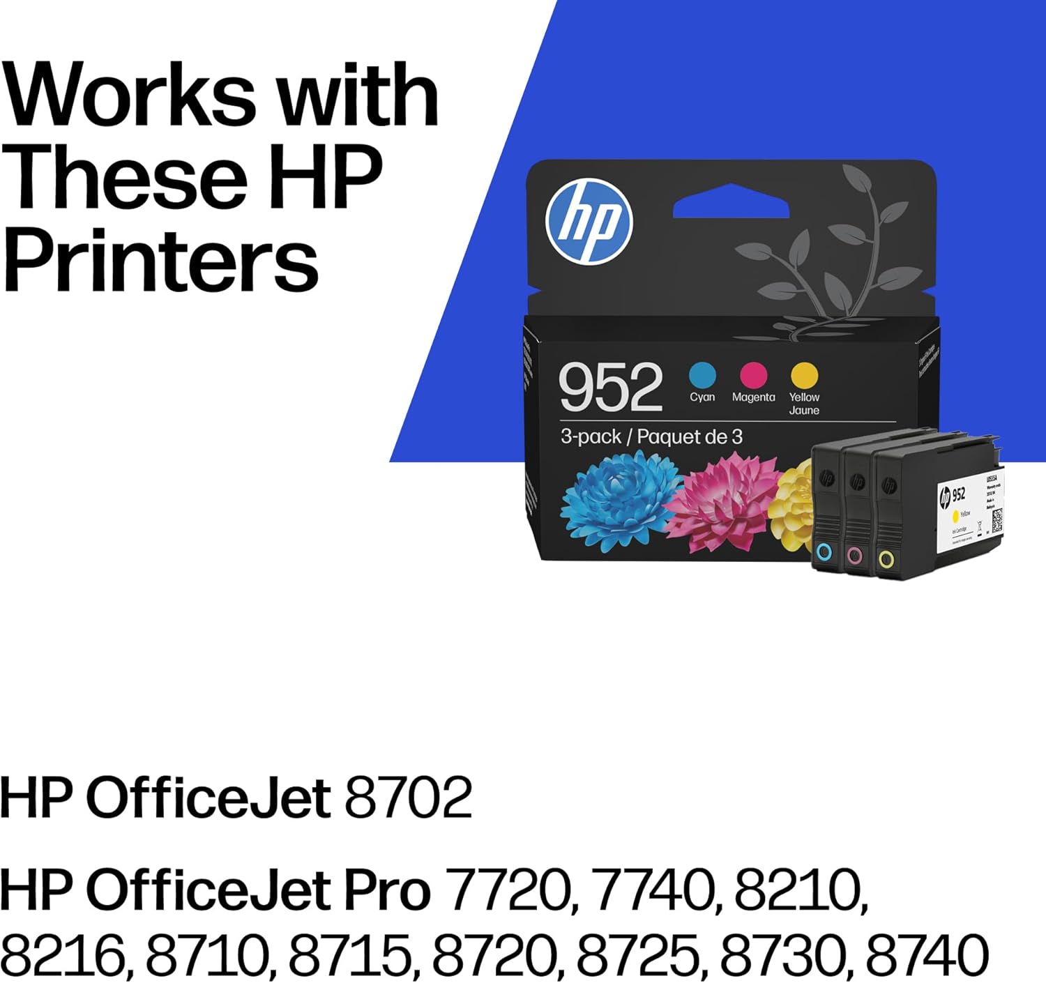 HP 952 Cyan, Magenta, Yellow Ink Cartridges (3-Pack) | N9K27AN image 2