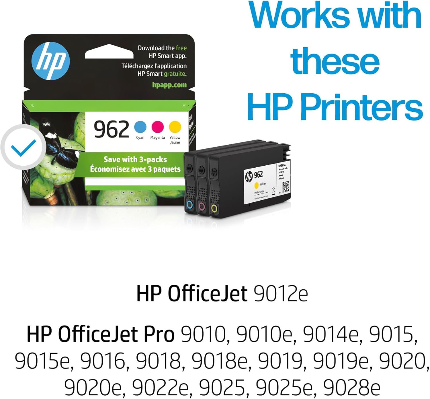 HP 962 Cyan, Magenta, Yellow Ink Cartridges | Works with OfficeJet 9010, 9020 | Eligible for Instant Ink | 3YP00AN image 2