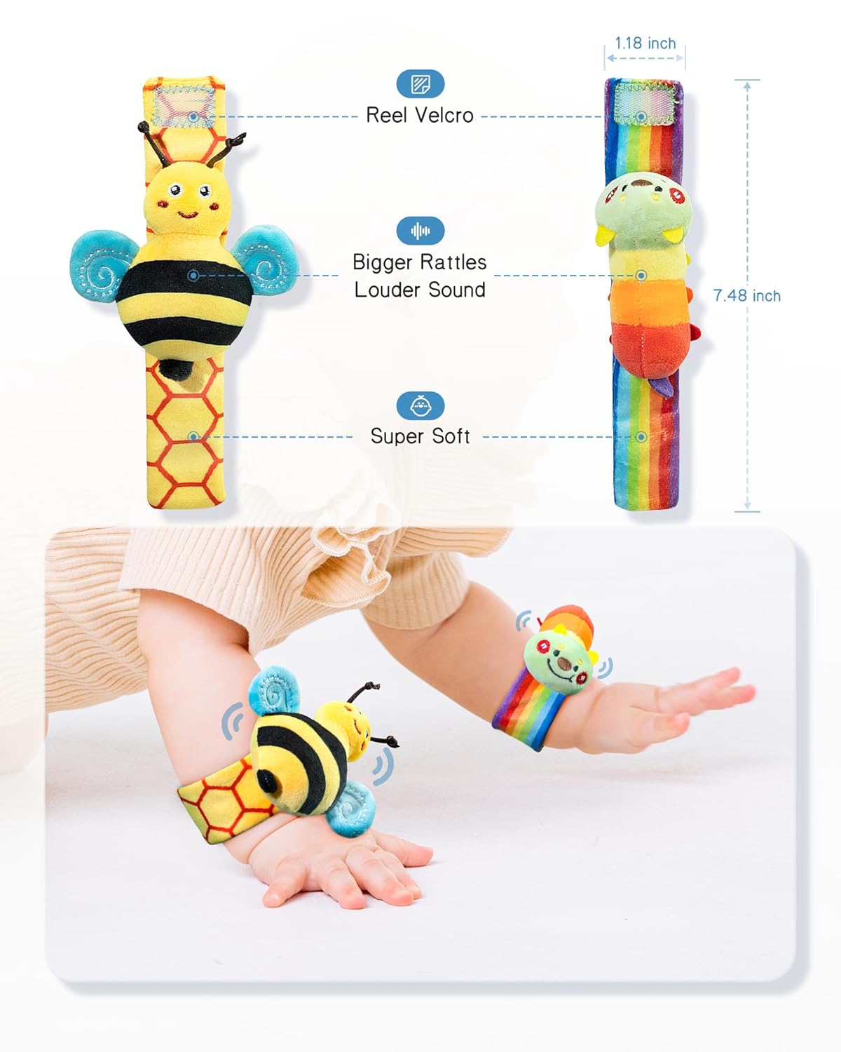 Infinno Baby Wrist Rattle Socks and Foot Finder Set, Perfect Baby Toys for 0-12 Months Newborn Boys and Girls As Shower Gifts, Garden Bug Series image 7