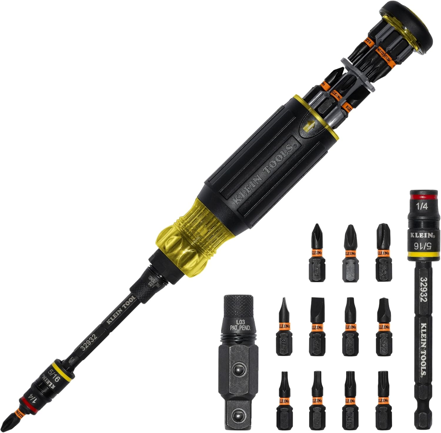 Klein Tools 32516HD KNECT 16-in-1 Impact-Rated Hybrid Screwdriver/Nut Driver, Magnetic, Flip Socket, 11 Bits, 2 Nut Drivers, 3/8-Inch Square Adapter