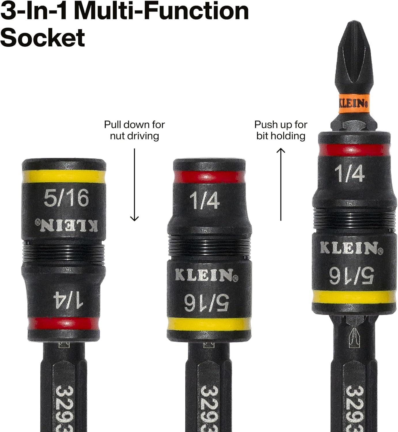 Klein Tools 32516HD KNECT 16-in-1 Impact-Rated Hybrid Screwdriver/Nut Driver, Magnetic, Flip Socket, 11 Bits, 2 Nut Drivers, 3/8-Inch Square Adapter image 3