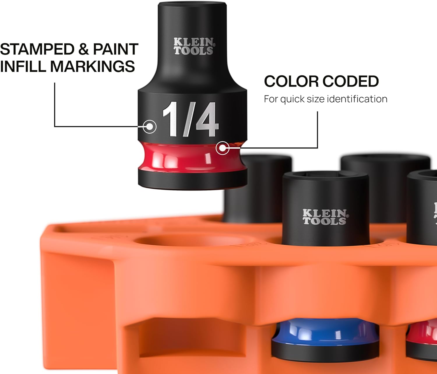 Klein Tools 33809 Grab-And-Go Impact Socket Set, SAE, 10-Piece Set with Sleeve, Carabiner, and 3/8-Inch Drive, Color-Coded 1/4, 5/16, 3/8, 7/16, 1/2, 9/16, 5/8, 11/16, and 3/4-Inch Sockets image 4