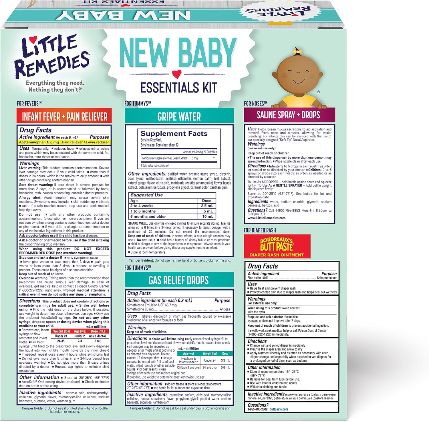 Little Remedies New Baby Essentials Kit with Saline Nasal Spray, Diaper Rash Cream, Gas Relief Drops, Gripe Water & More, Safe for Newborns image 2