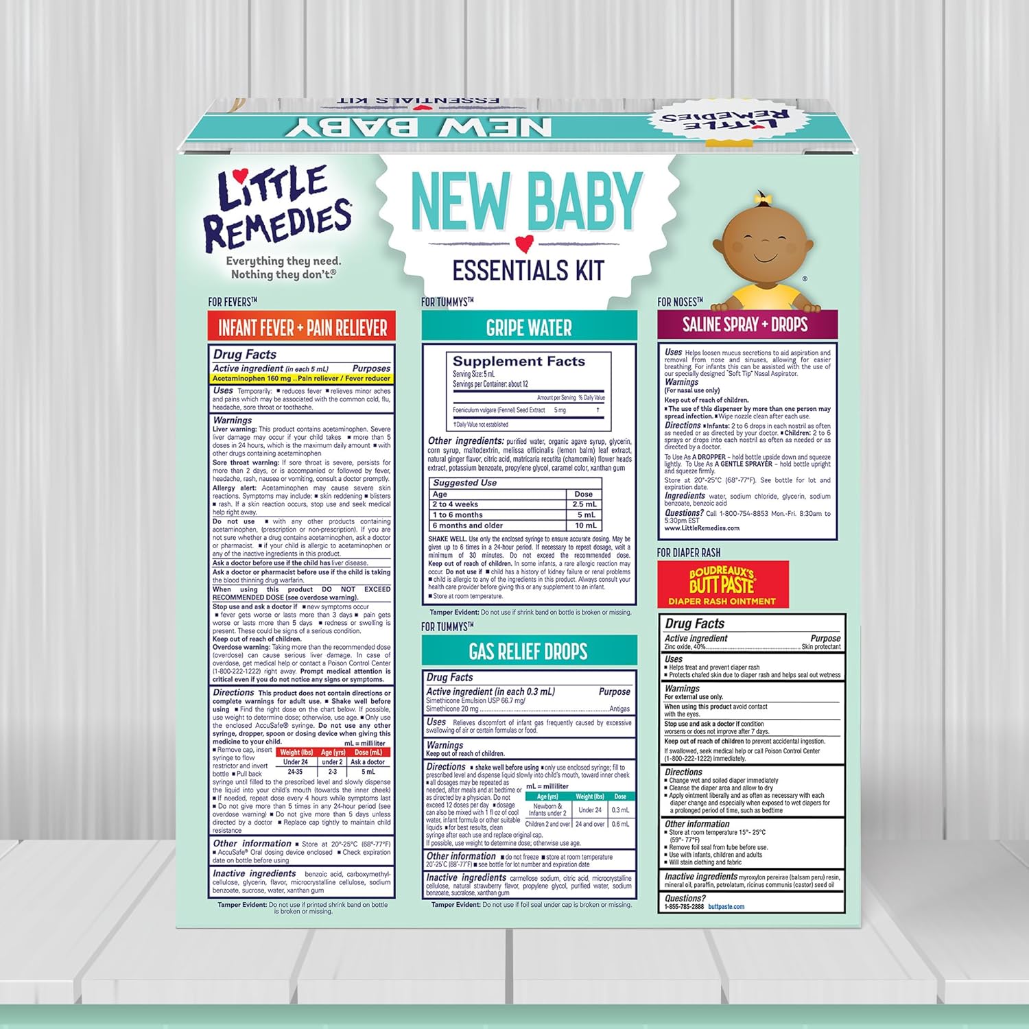 Little Remedies New Baby Essentials Kit with Saline Nasal Spray, Diaper Rash Cream, Gas Relief Drops, Gripe Water & More, Safe for Newborns image 7
