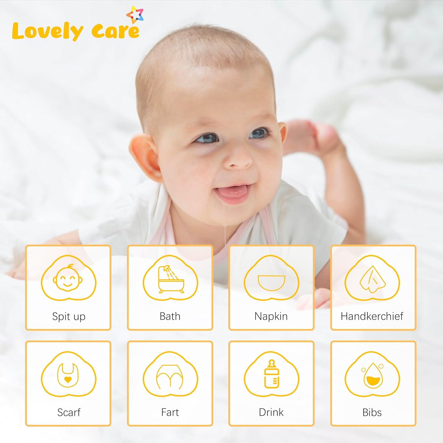 Lovely Care 12 Pack Muslin Burp Cloths 100% Cotton Muslin Cloths Large 20''x10'' Extra Soft and Absorbent Baby Burping Cloth - White image 3