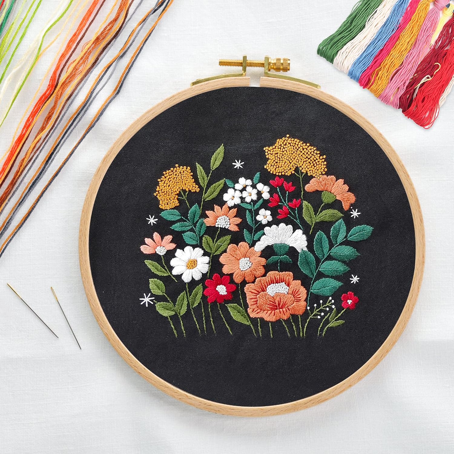 MAMUNU Canvas Tote Bag Embroidery Kit with Pattern for Beginners, Arts and DIY Crafts Kits for Adults, Include Instructions Embroidery Bag, Embroidery Hoops, Color Threads and Tool (Black) image 2